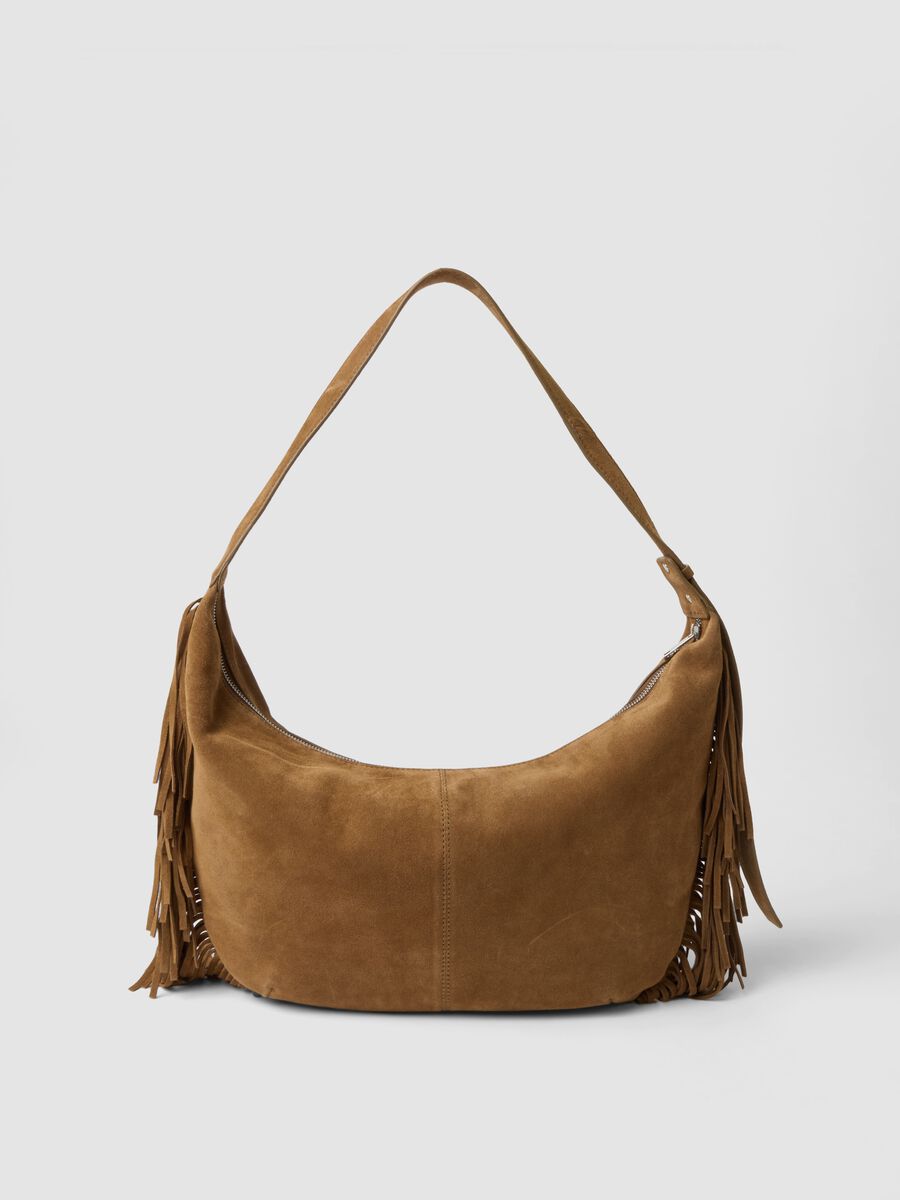 Brown genuine leather fringed bag_2