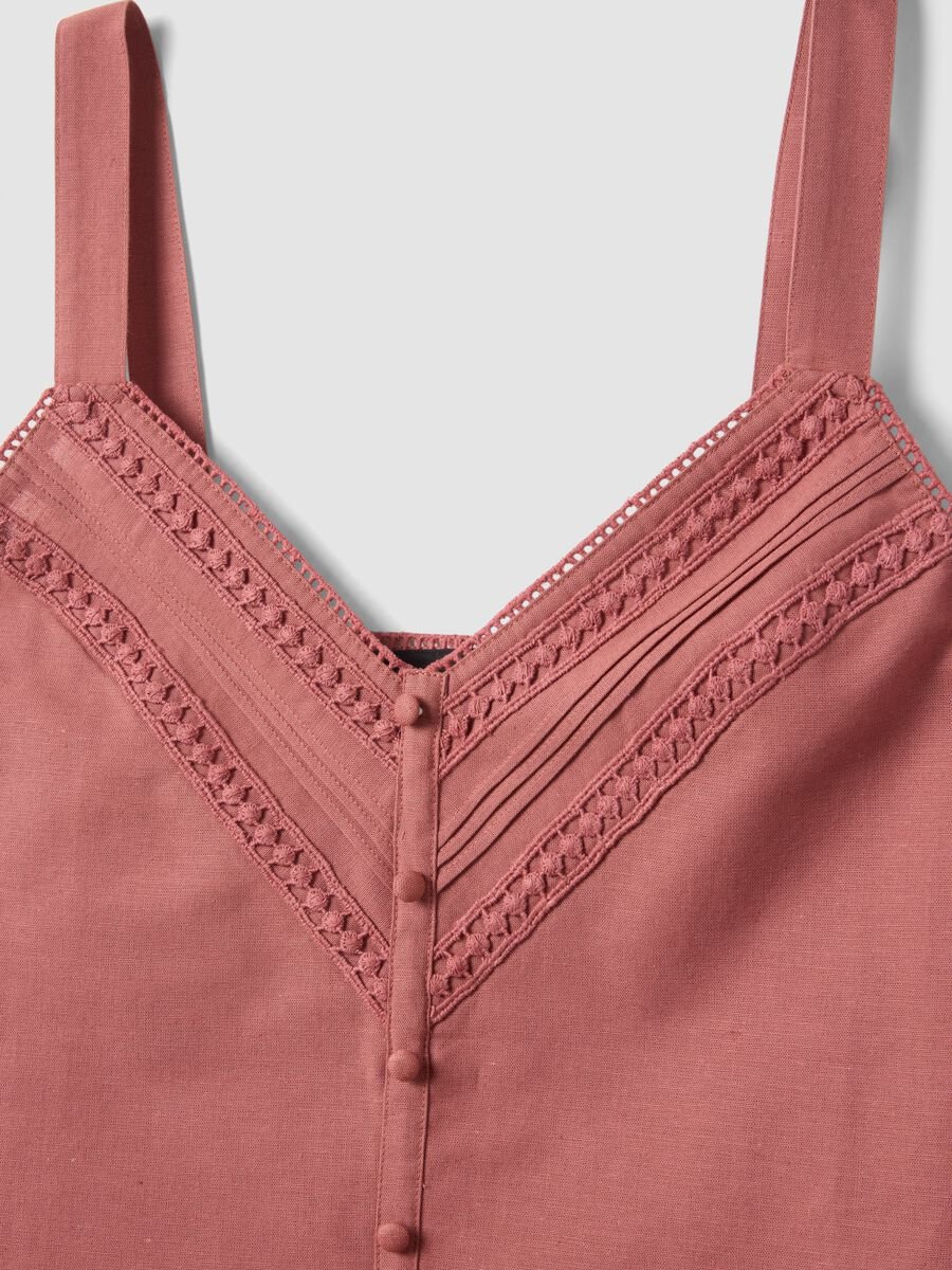 Pink regular fit cotton-linen blend top with lace details_1