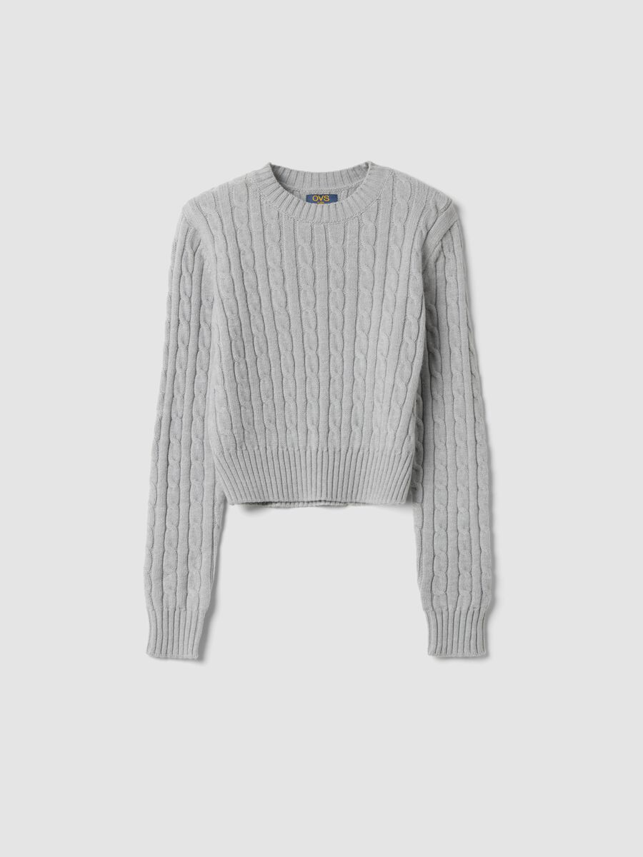 Camisola cinzento mesclado de gola redonda com tran&ccedil;as, corte regular_0