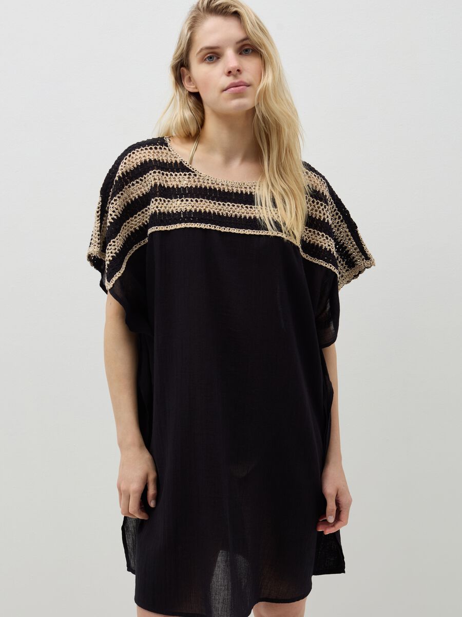 Beach cover-up poncho with crochet insert_1