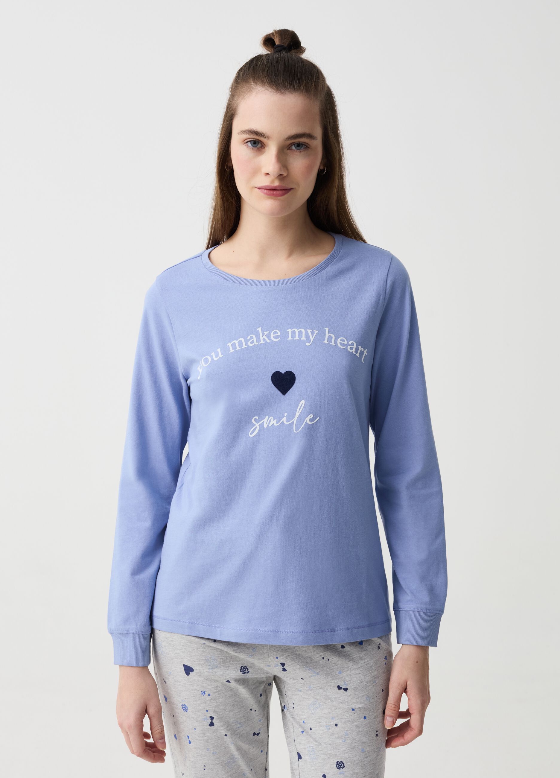 Pyjama top with heart and lettering print