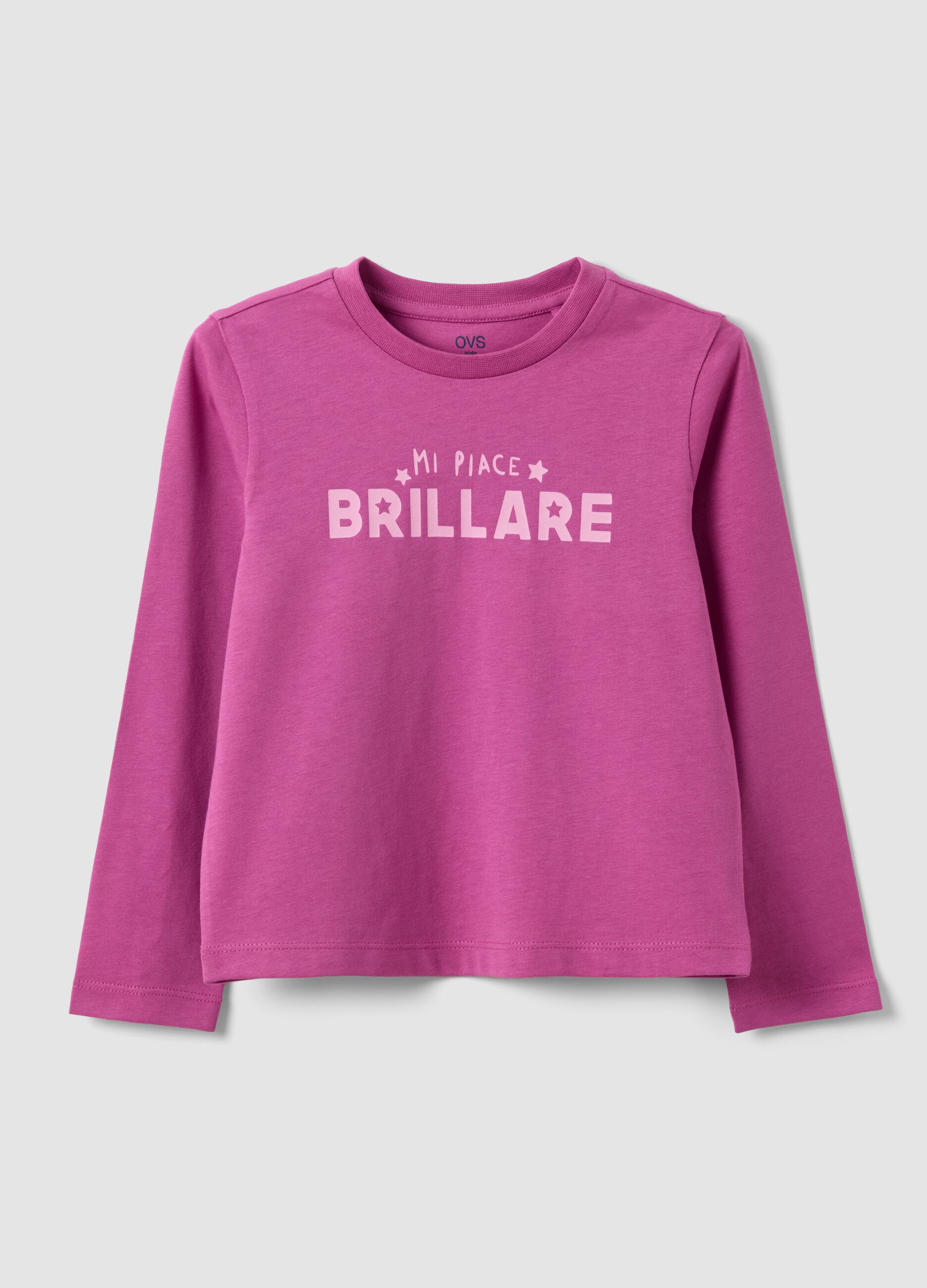 Girls' pink organic cotton T-shirt with front slogan