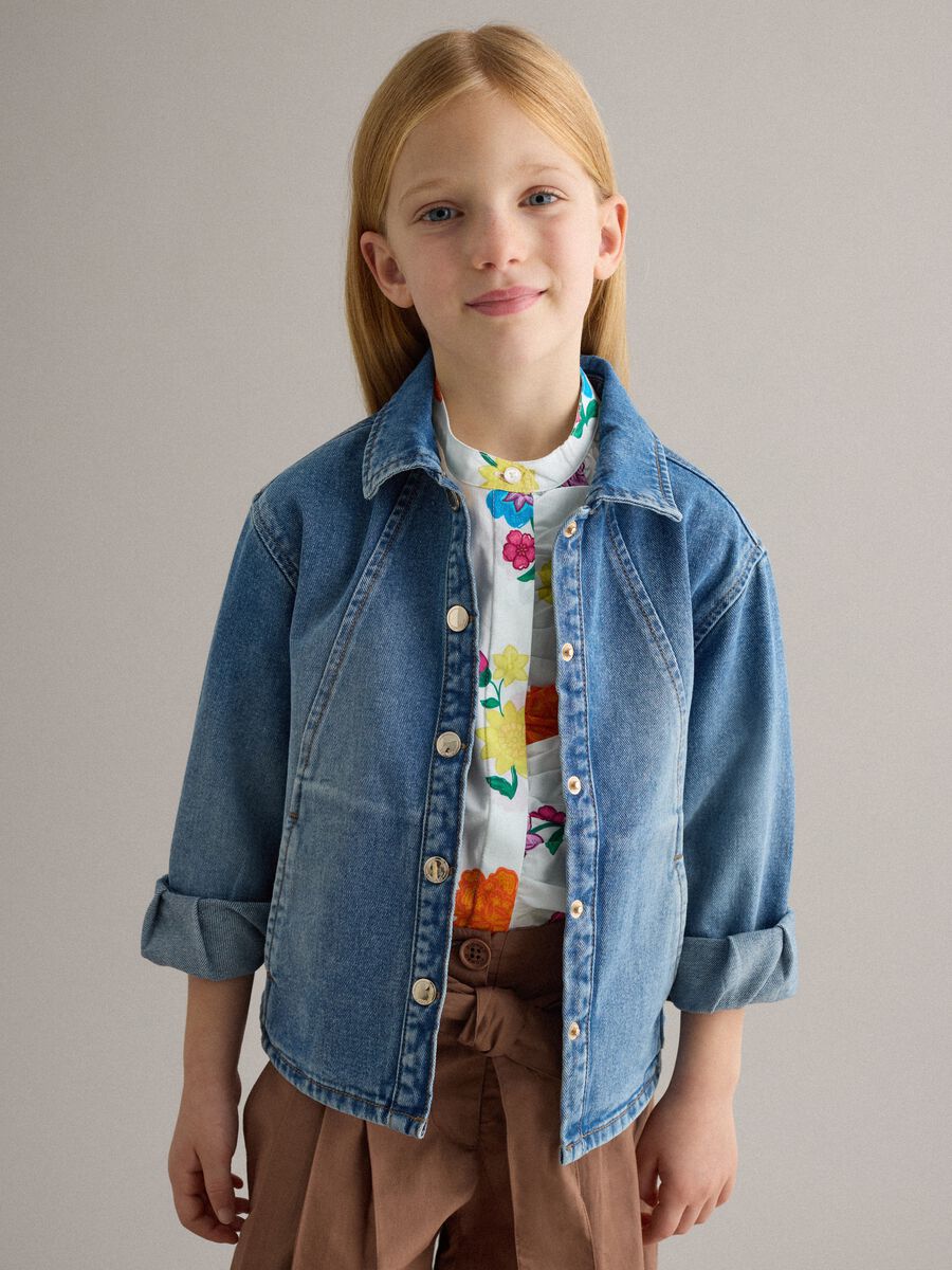 Casaco de ganga azul em algod&atilde;o regular fit para menina_0