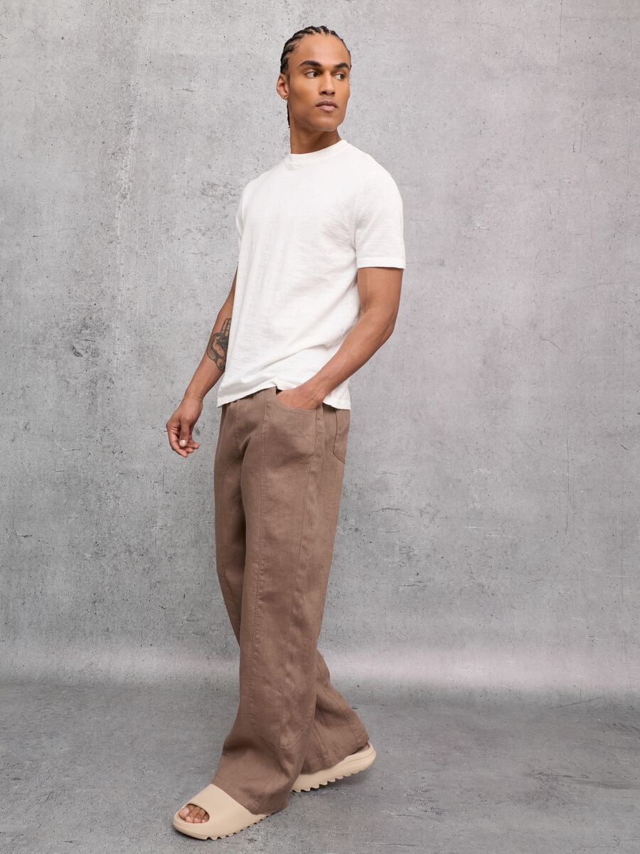 100% Linen Wide-Leg Trousers in Mocha_5