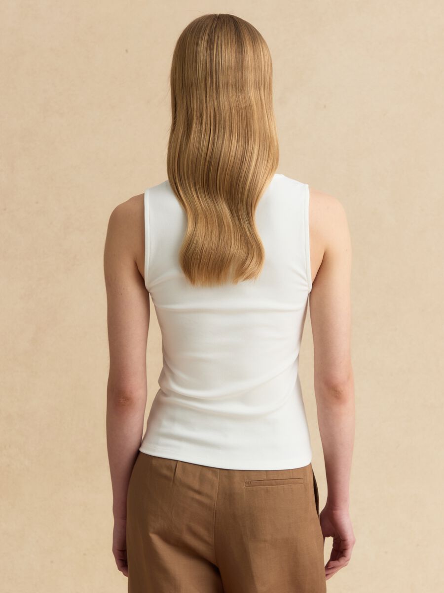 Wei&szlig;es Stretch-Tanktop aus Viskose mit Stickerei_3