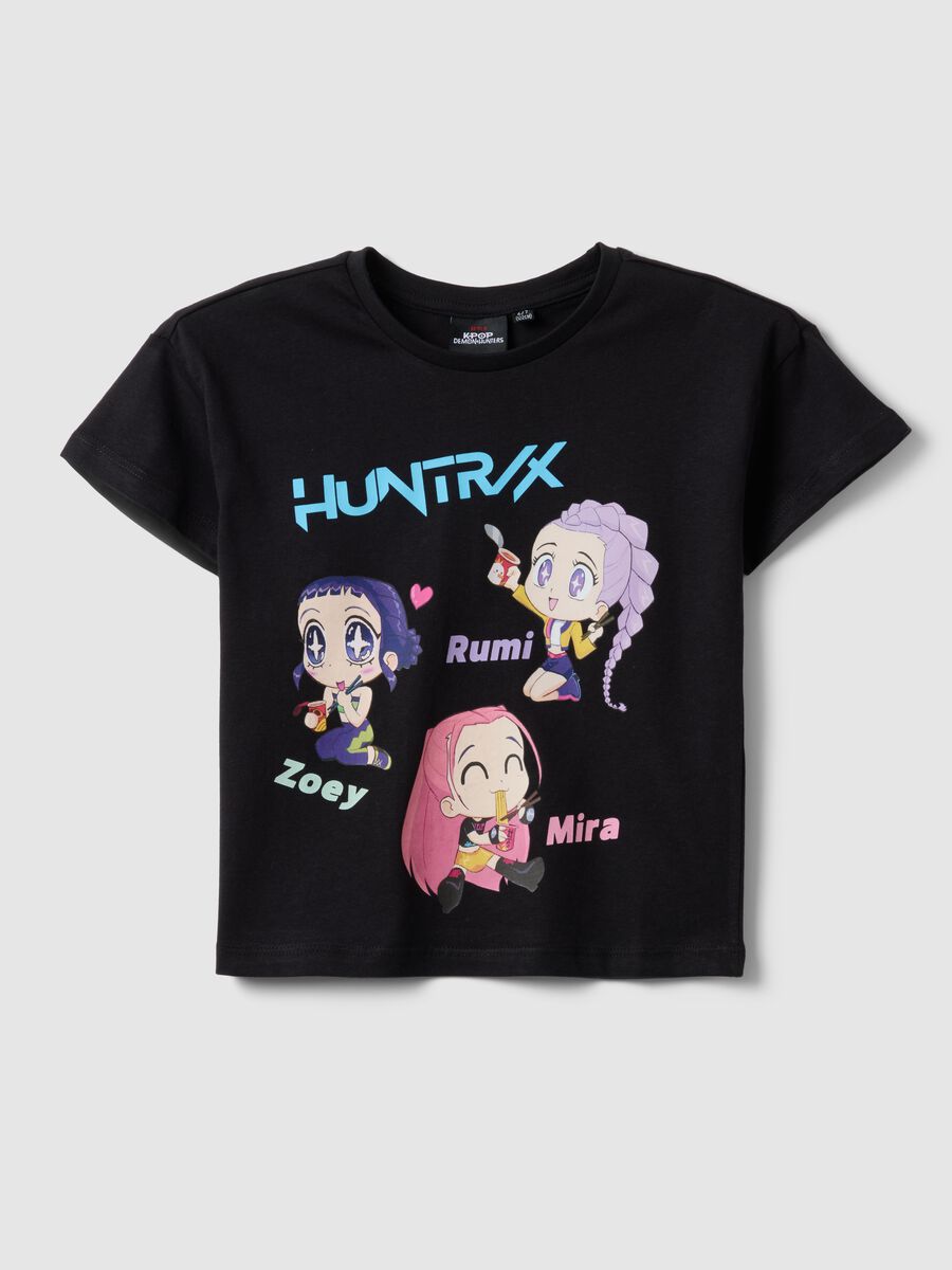 Schwarzes T-Shirt aus reiner Baumwolle mit K-Pop Demon Hunters Print, Regular Fit_0