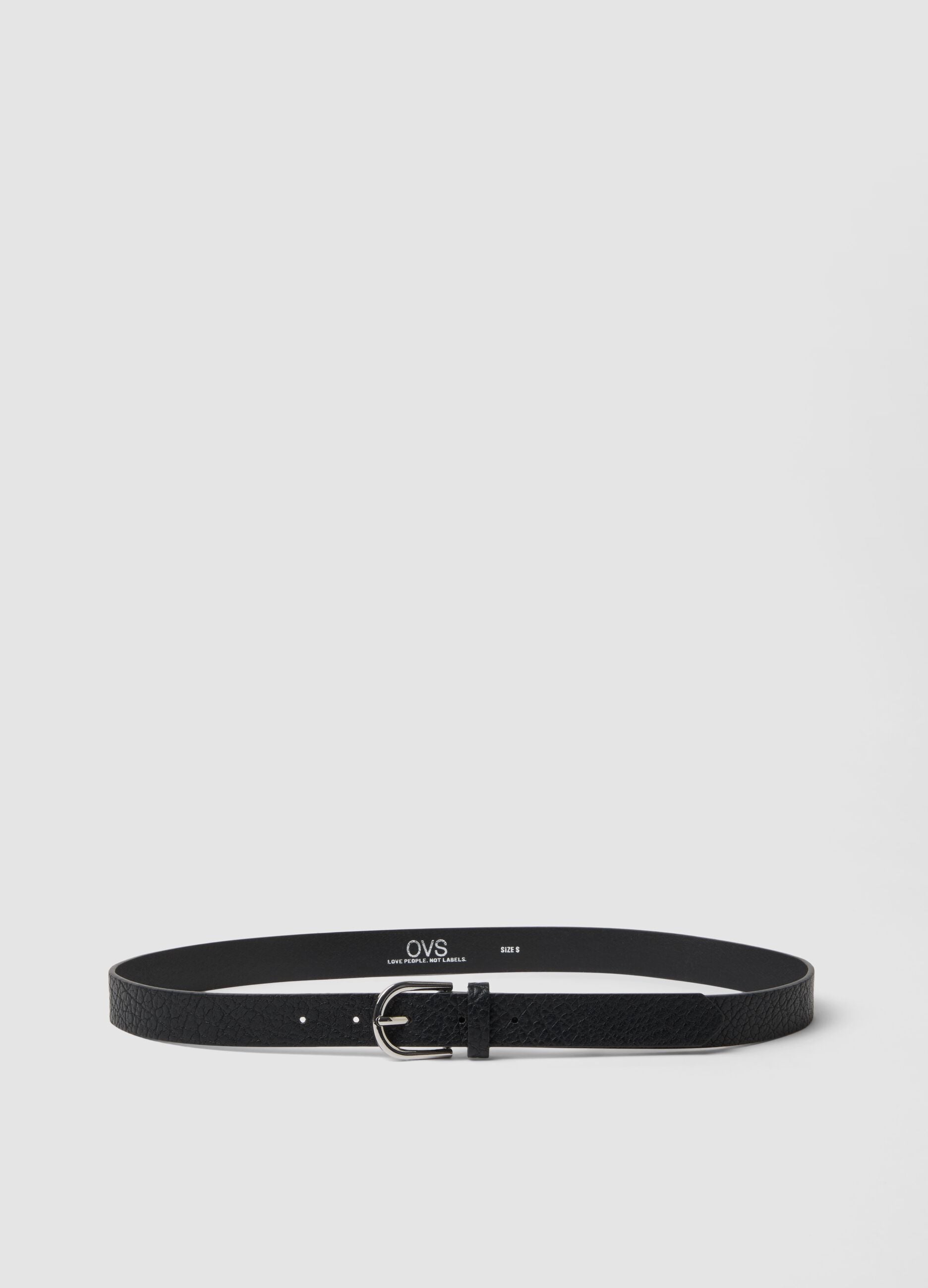 Black hammered-effect belt with silver buckle