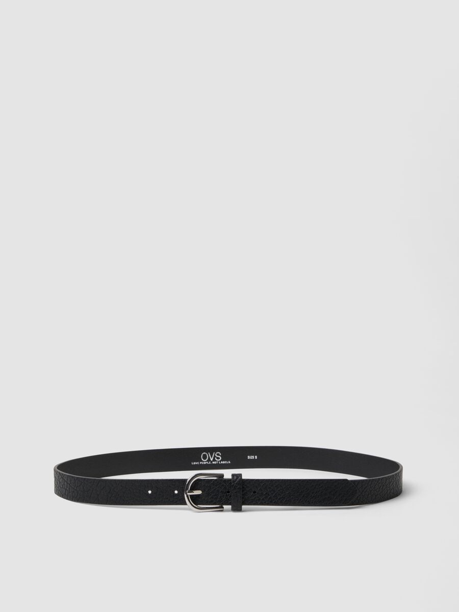 Black hammered-effect belt with silver buckle_0