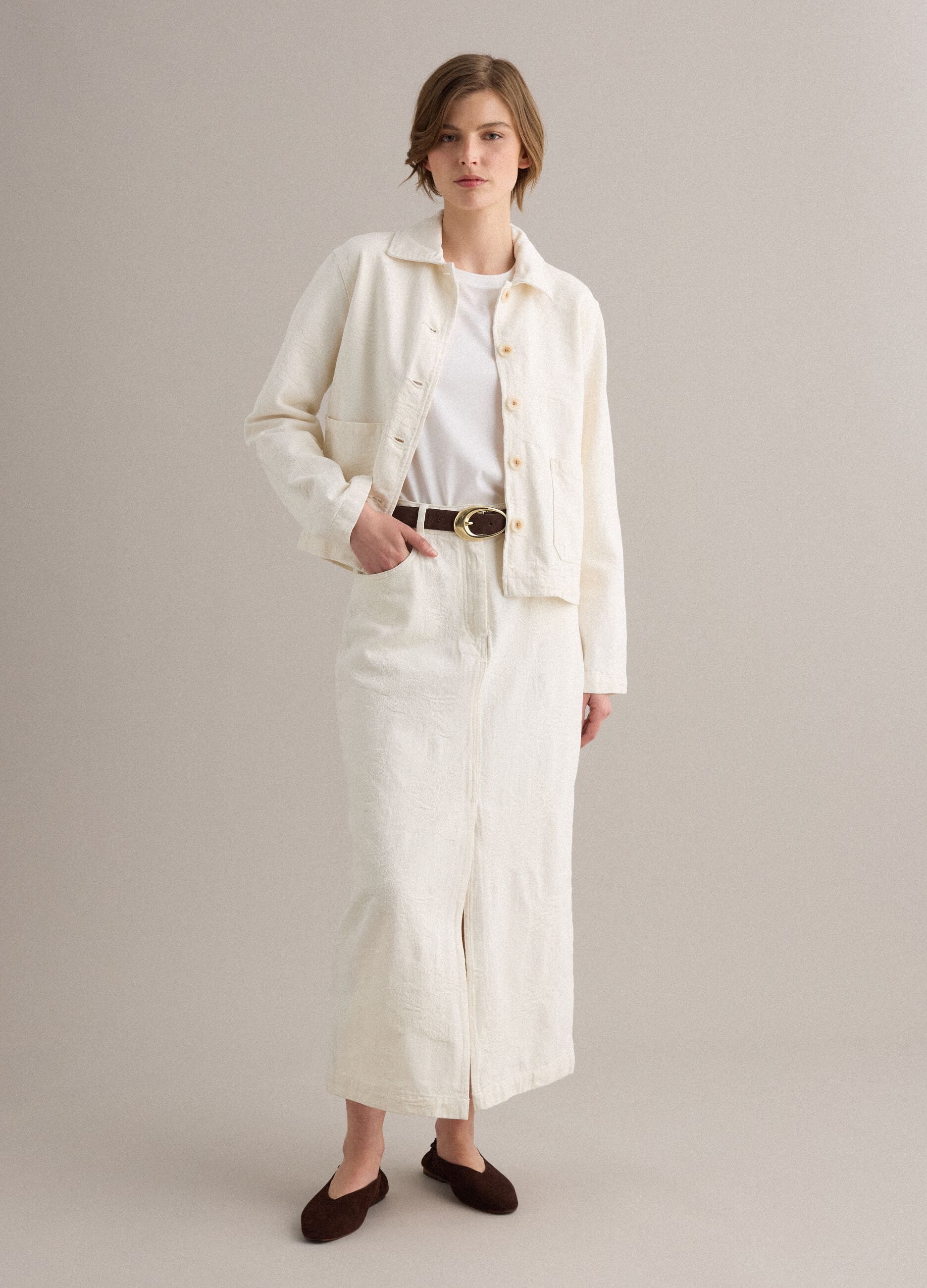 White pure cotton blazer, regular fit