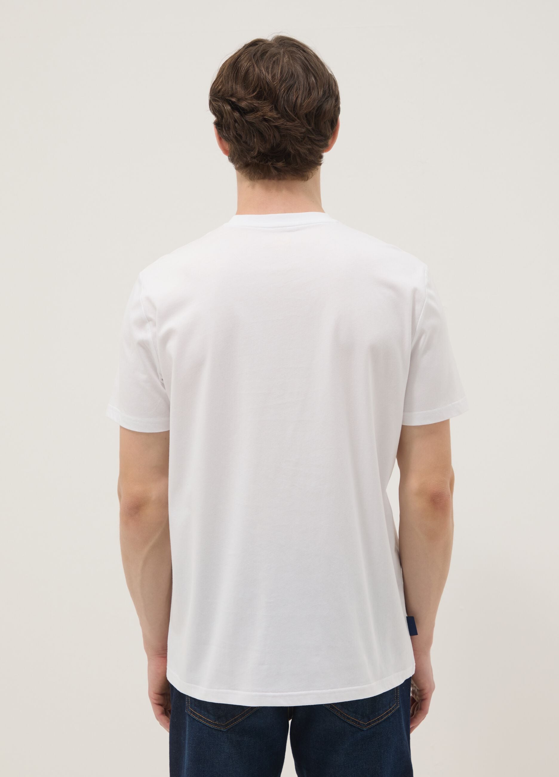 Wei&szlig;es T-Shirt aus reiner Baumwolle mit Frontprint, Regular Fit