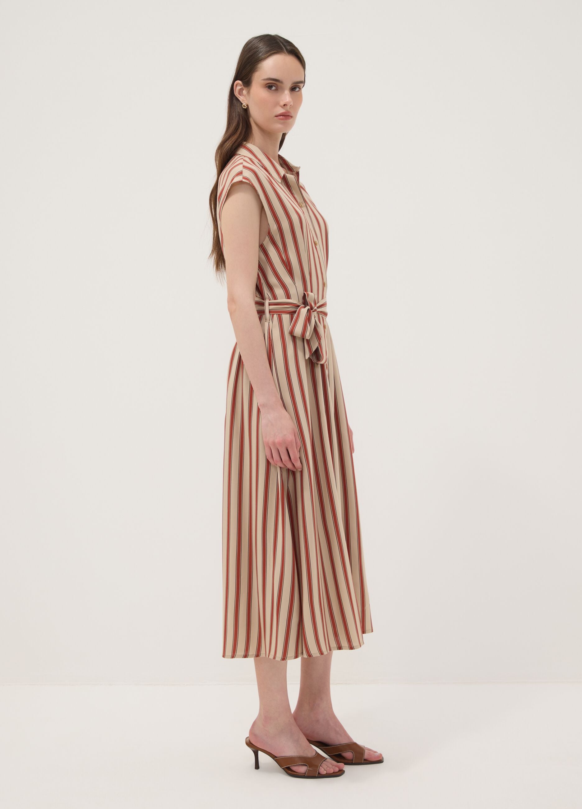Multicolour pure viscose striped midi dress, regular fit