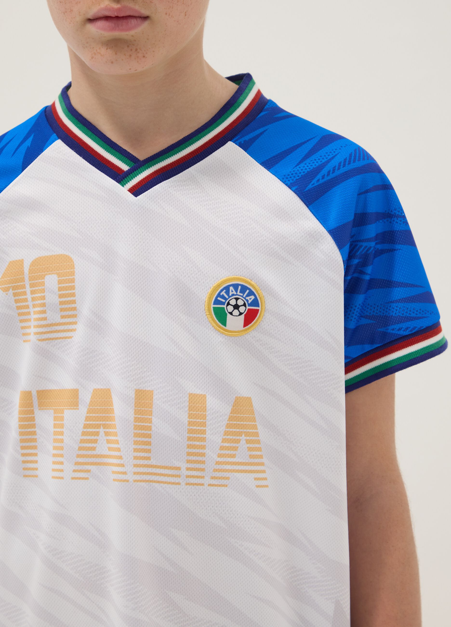 Kids&rsquo; Italy White and Sky-Blue Oversized Fit T-shirt