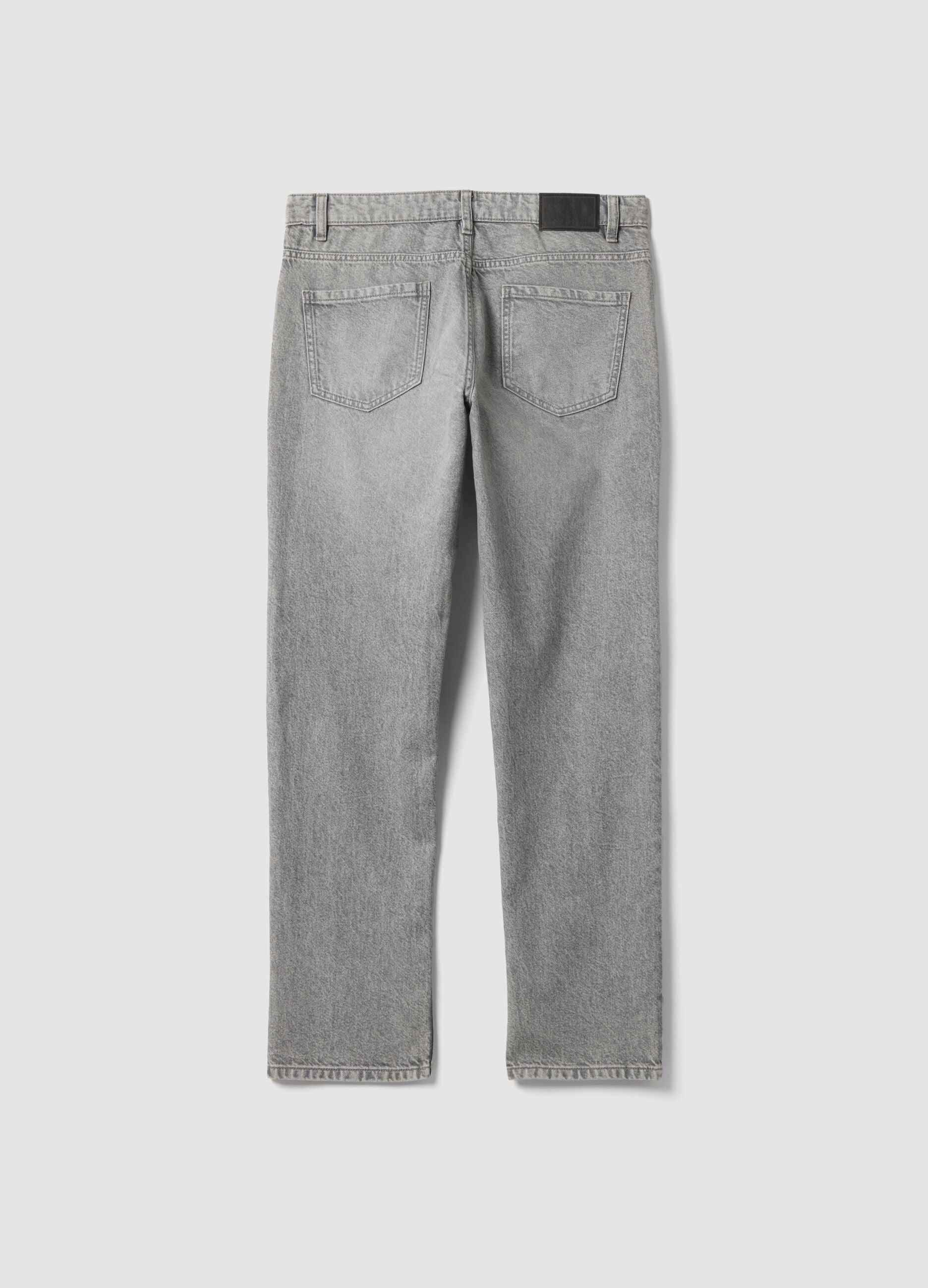 Grey regular-fit denim jeans in pure cotton