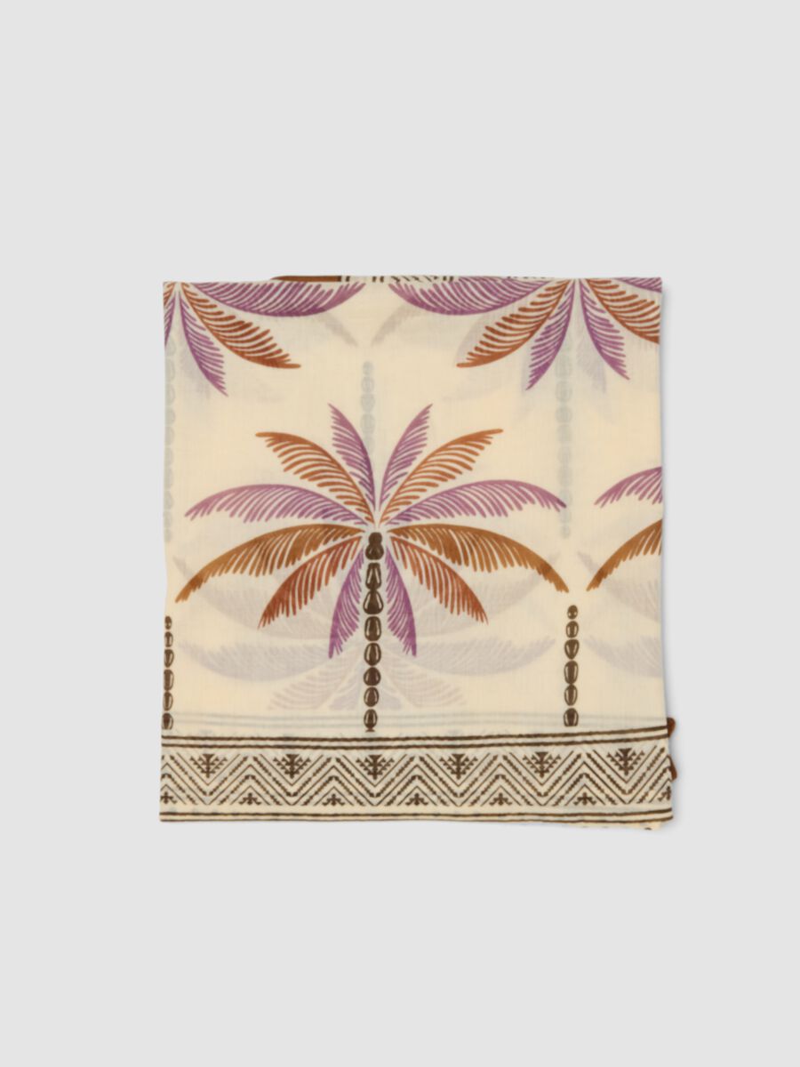 Brown pure cotton pareo with tropical print_1