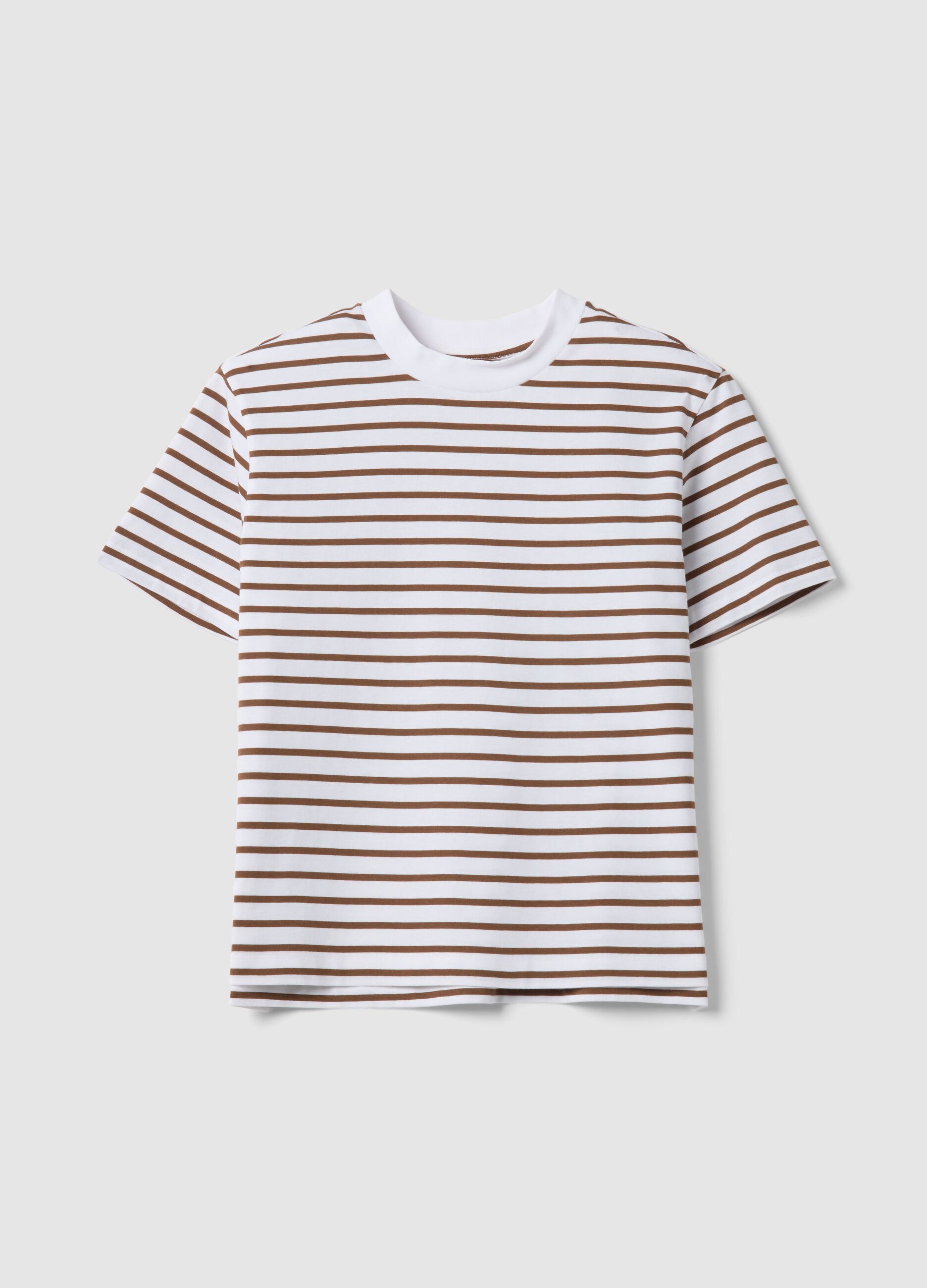 Striped Multicolour Crew-Neck T-Shirt in Pure Cotton, Regular Fit