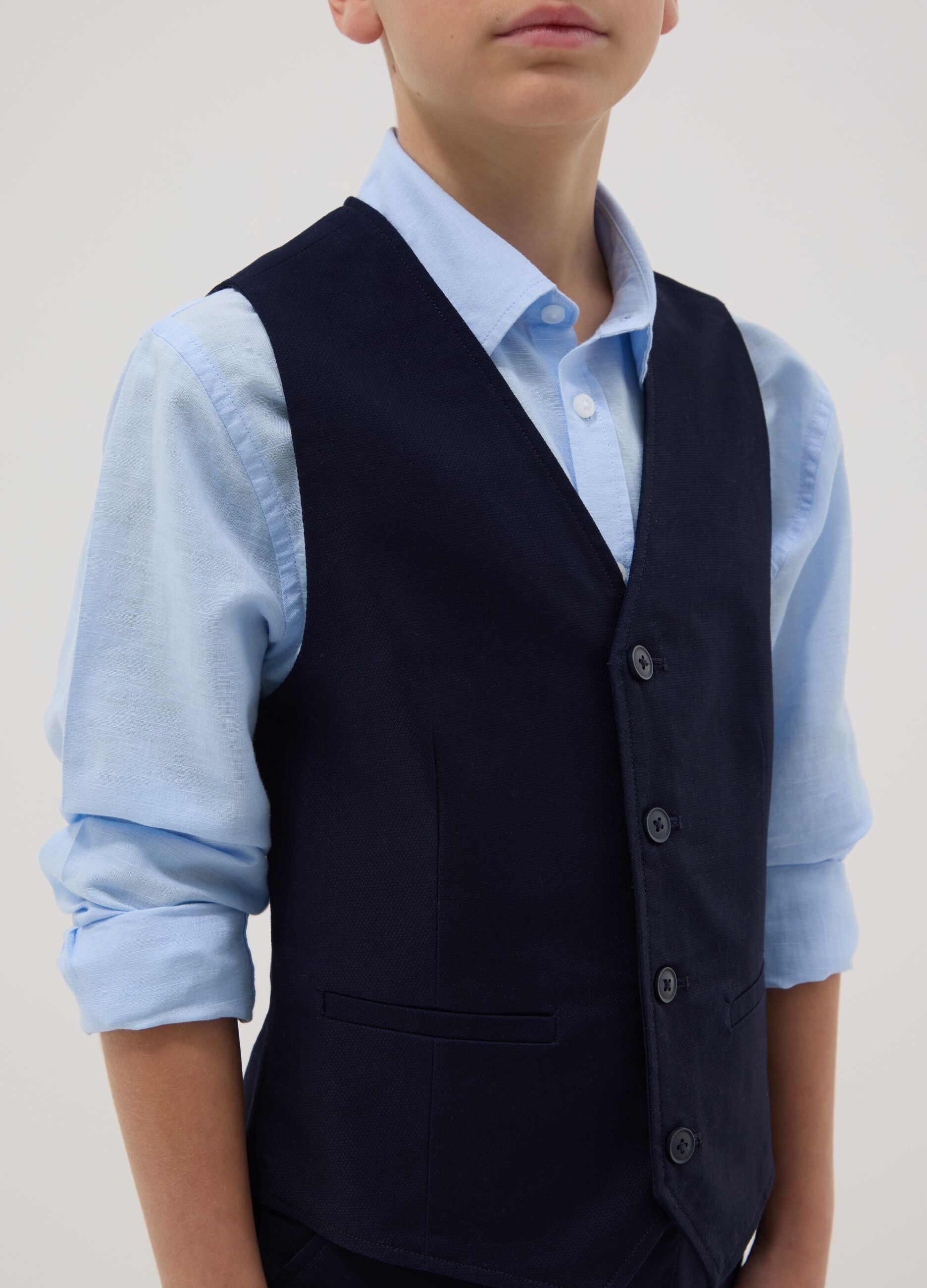 Boys' regular fit blue stretch cotton waistcoat