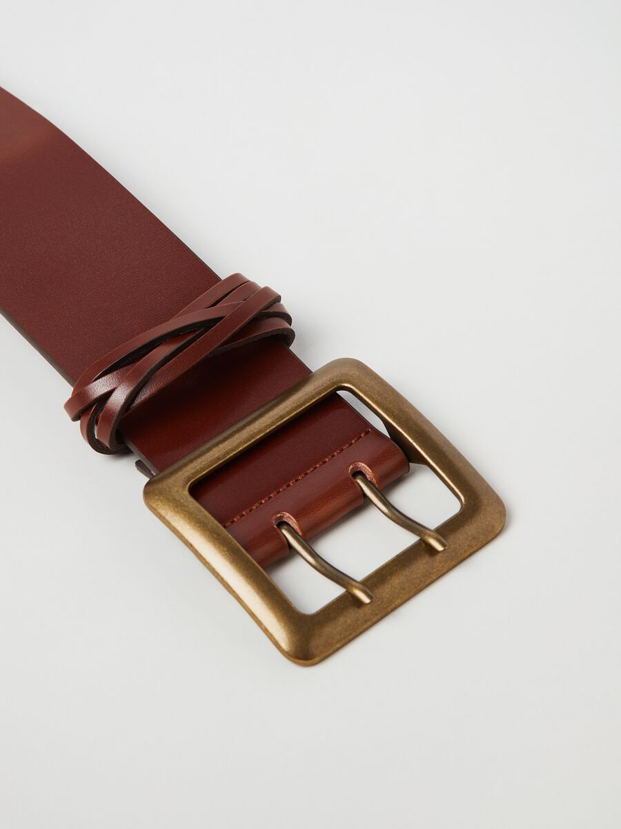 Wide leather belt with double prong buckle_1