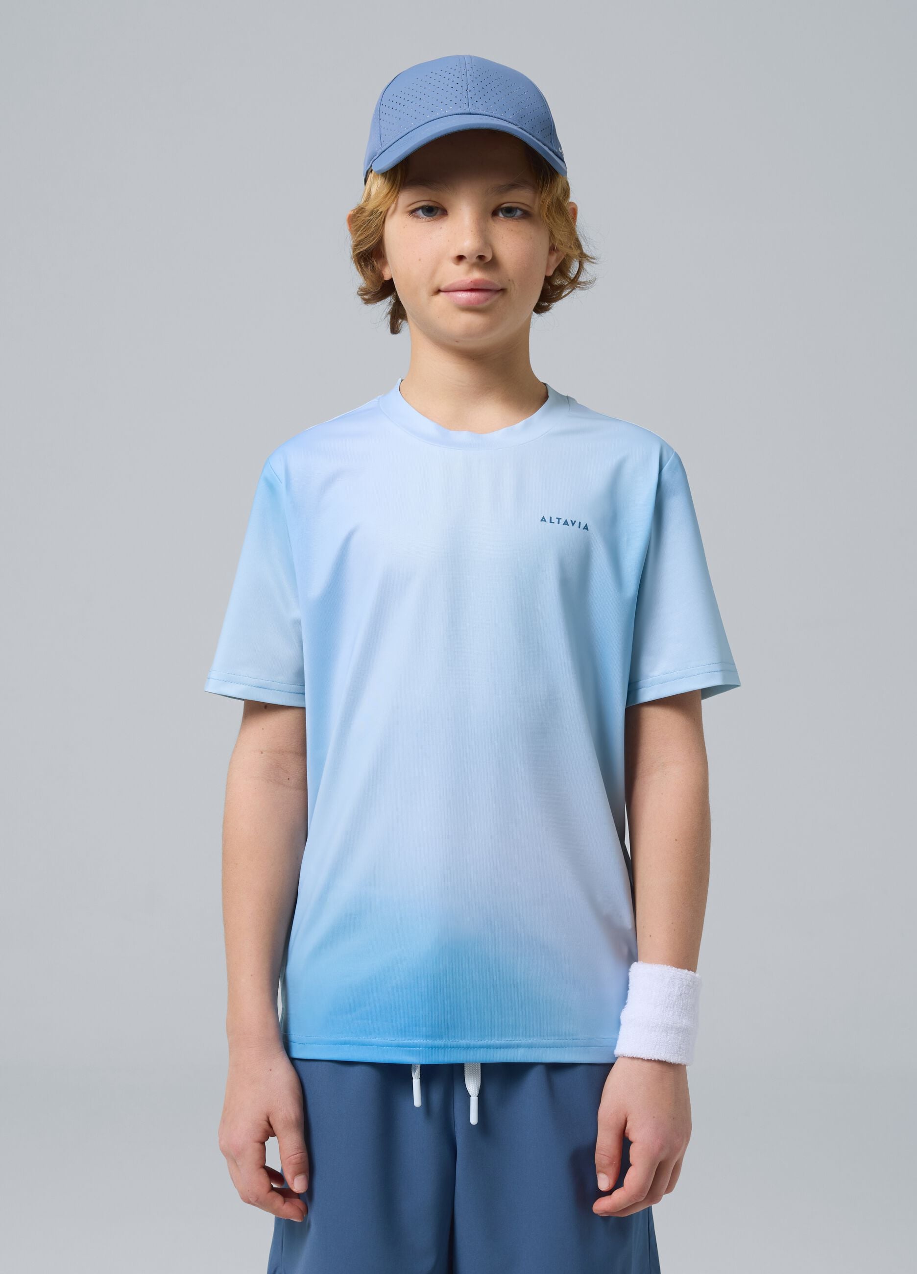 ALTAVIA COURT blue sports T-shirt in stretch technical fabric with tie-dye effect for boys