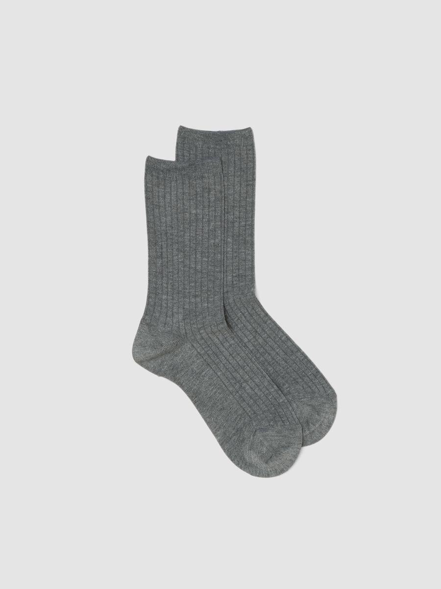 Long grey socks in stretch viscose blend_0