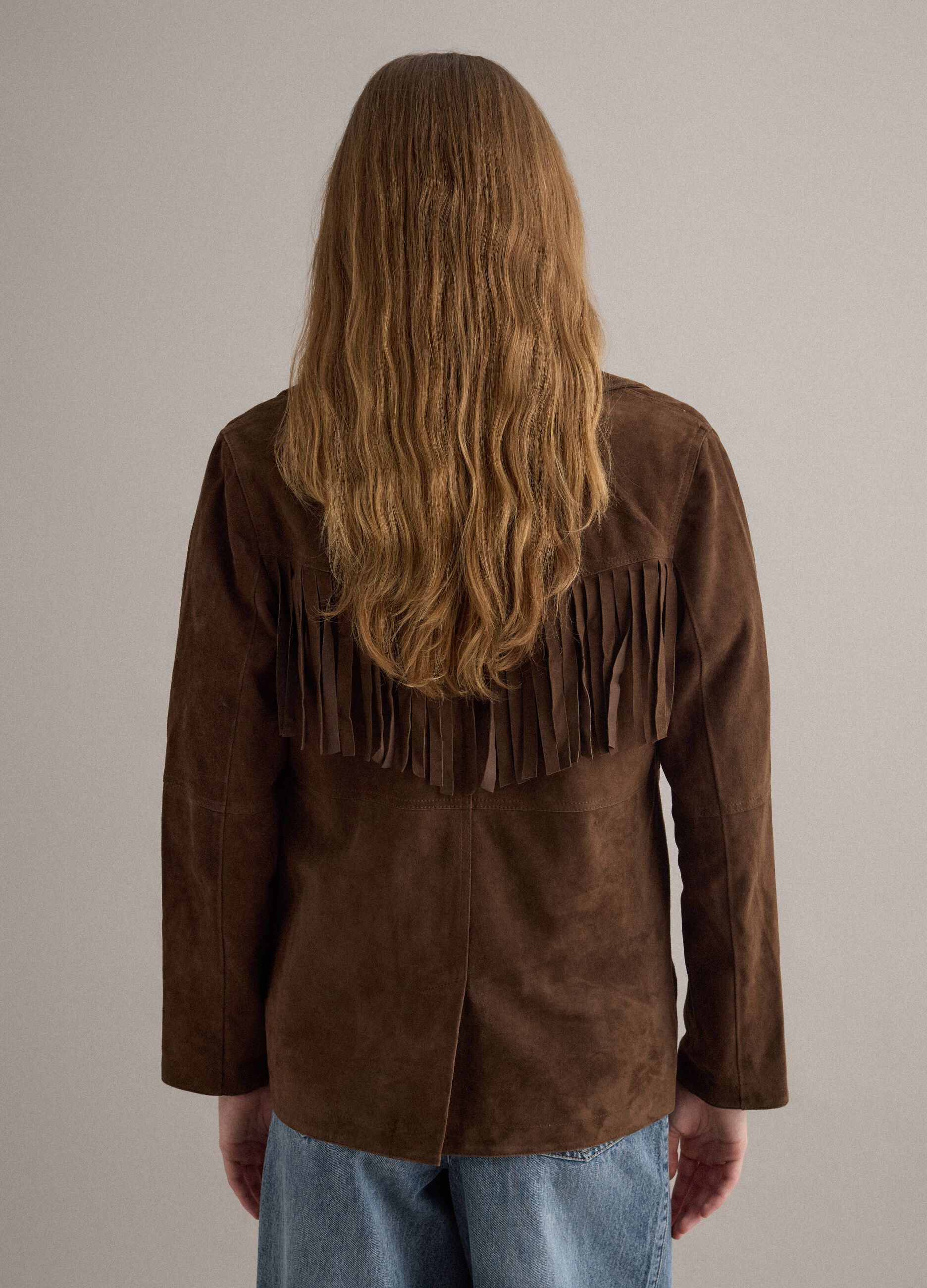 Braune Echtlederjacke mit Fransen