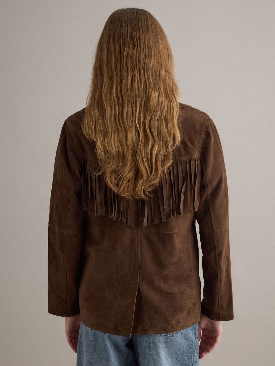 Brown genuine leather jacket with fringes_4