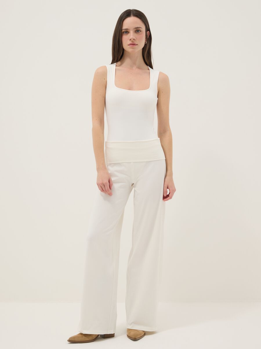 White wide leg stretch cotton jogger trousers_0