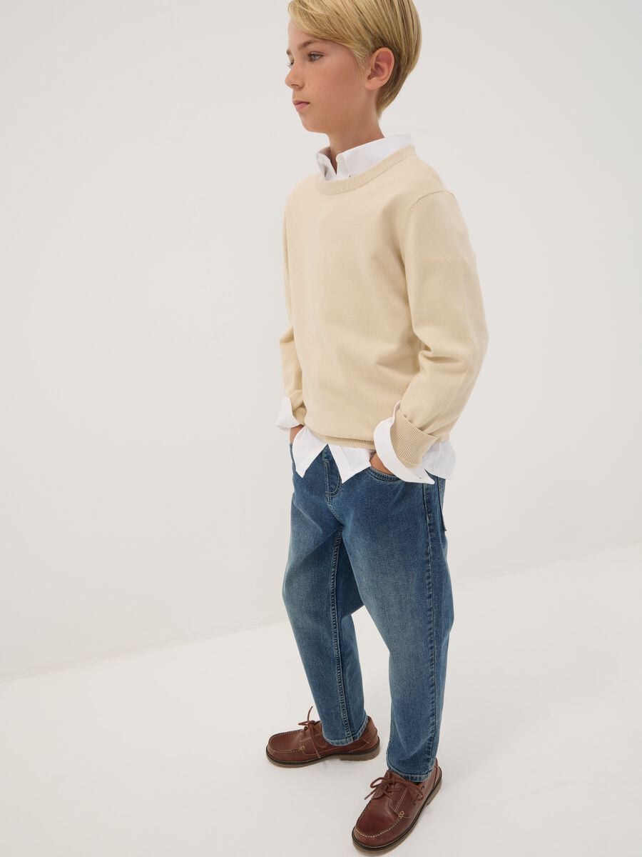 Blue stretch cotton jeans with elasticated waistband, comfort fit_0