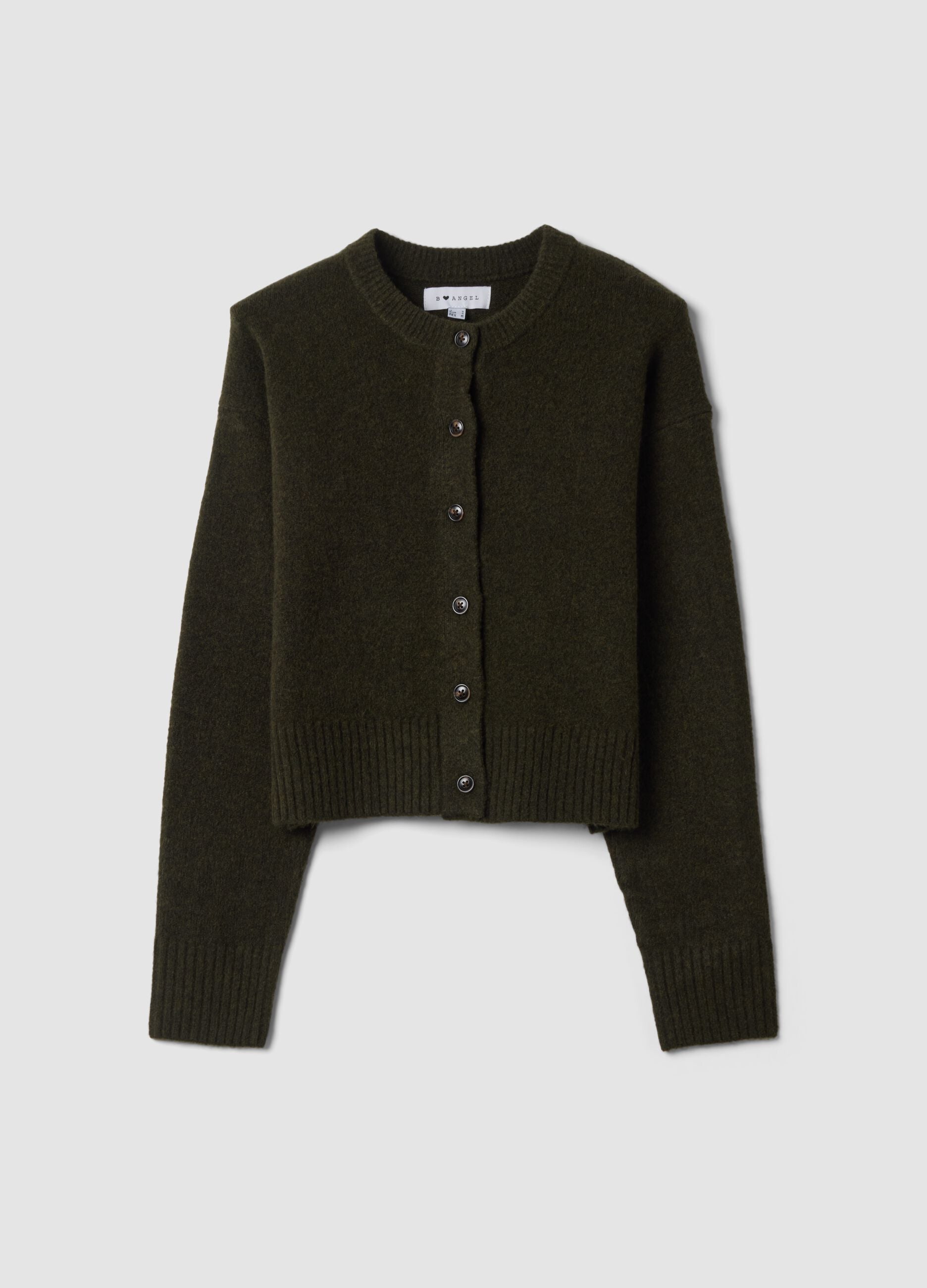 Green stretch wool crew-neck cardigan