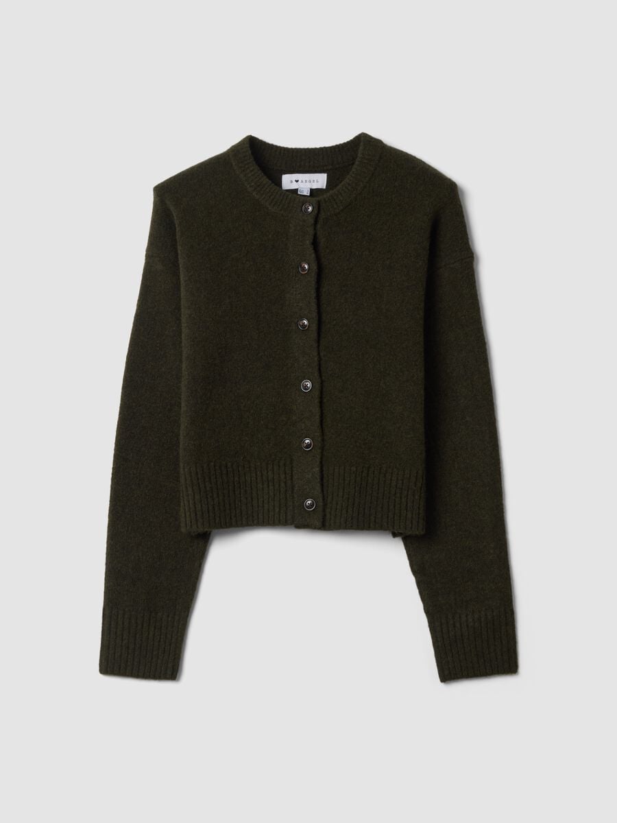 Green stretch wool crew-neck cardigan_0
