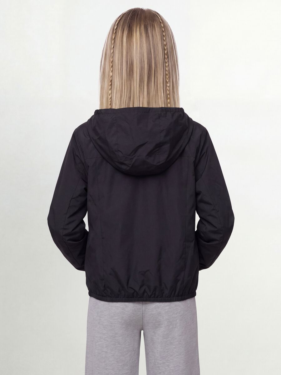 Black hooded rain jacket with zip for girls_1