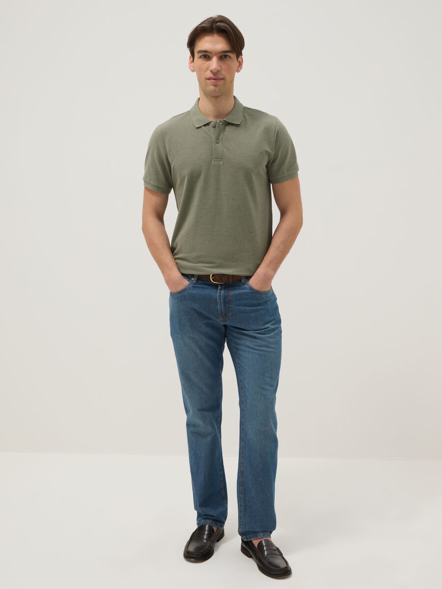 Short-sleeved green polo shirt in pure cotton_1