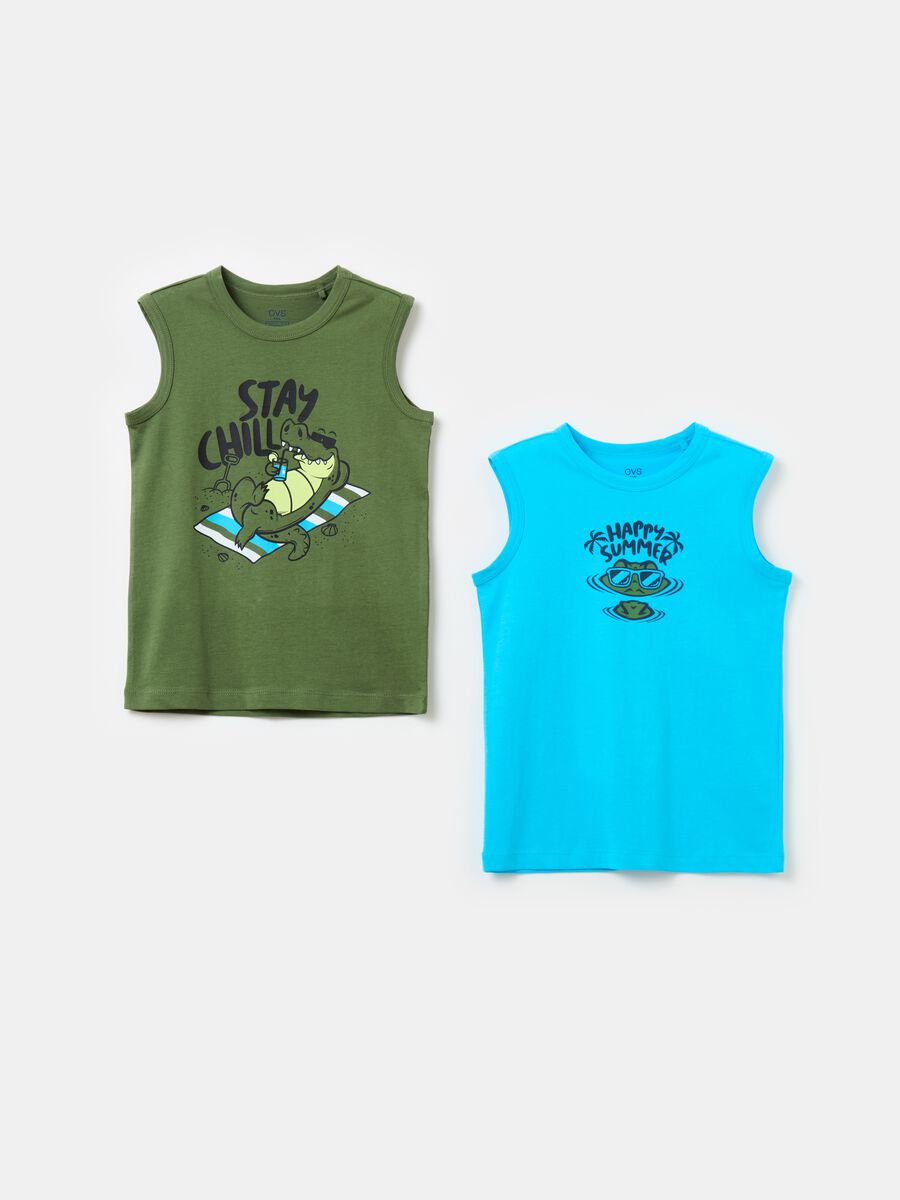 Two-pack cotton racerback vests with print_0