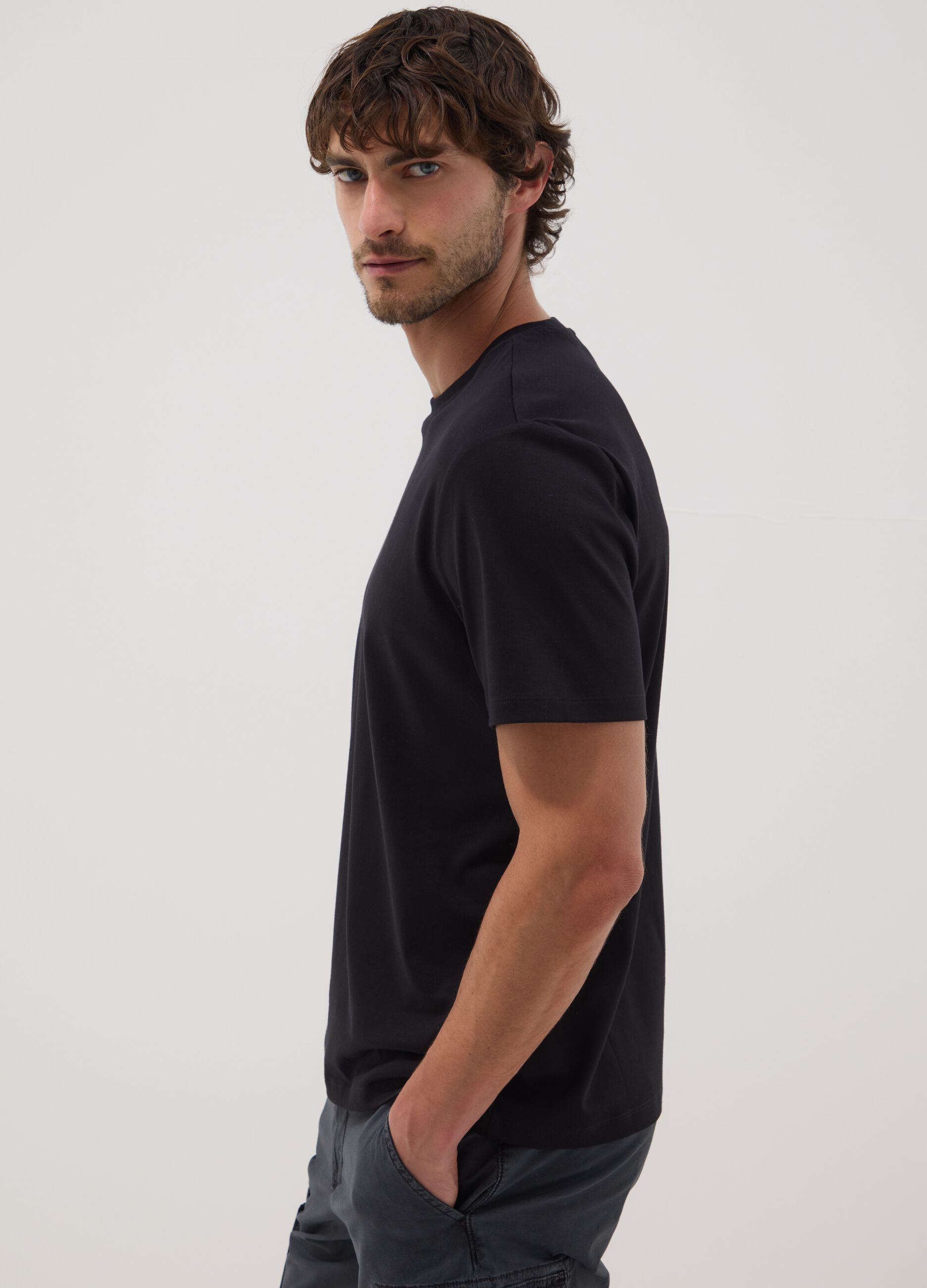 Blue short-sleeve pure cotton T-shirt