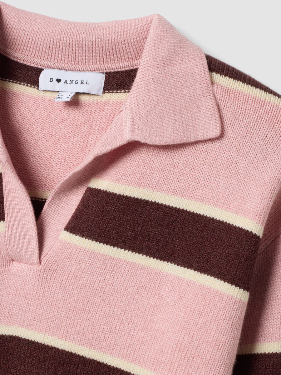 Pink striped viscose-blend polo-collar jumper, regular fit_5