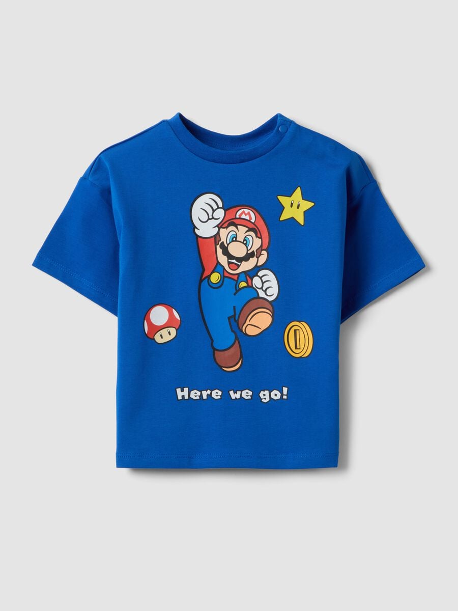 Camiseta azul de manga corta en algod&oacute;n el&aacute;stico_0