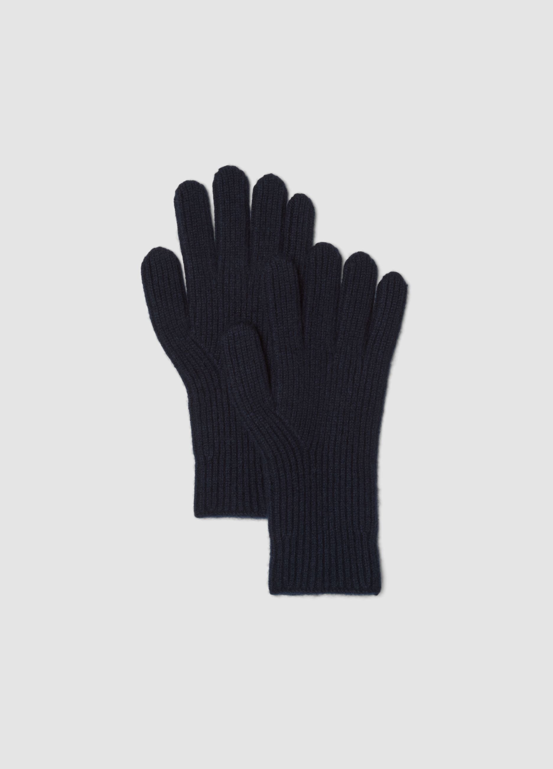 Guanti blu in puro cashmere a costine