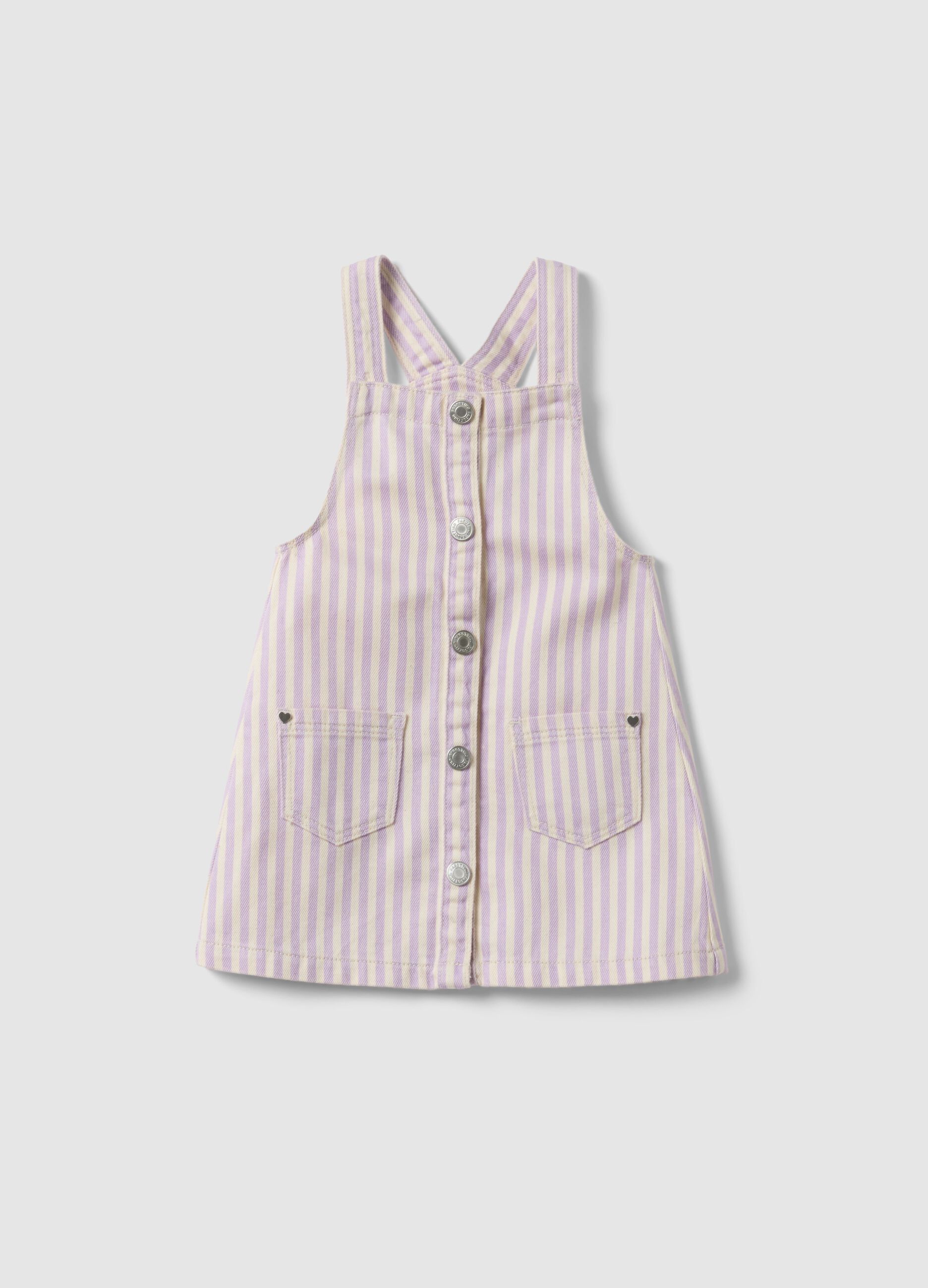 Girls' Regular Fit Multicolor Striped Pure Cotton Dungarees