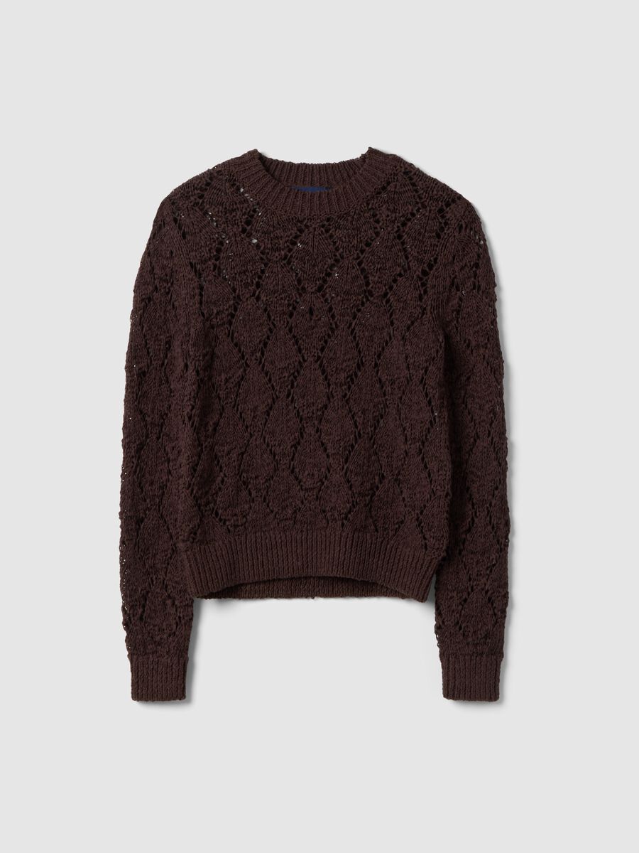 Brauner Regular Fit Pullover aus Baumwollmischung mit Strickmuster_4