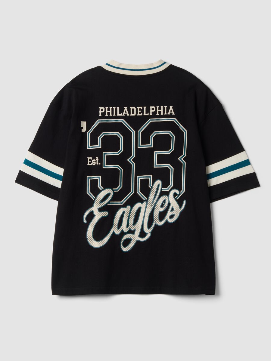 T-shirt nera in puro cotone a tema Philadelphia Eagles relaxed fit_2