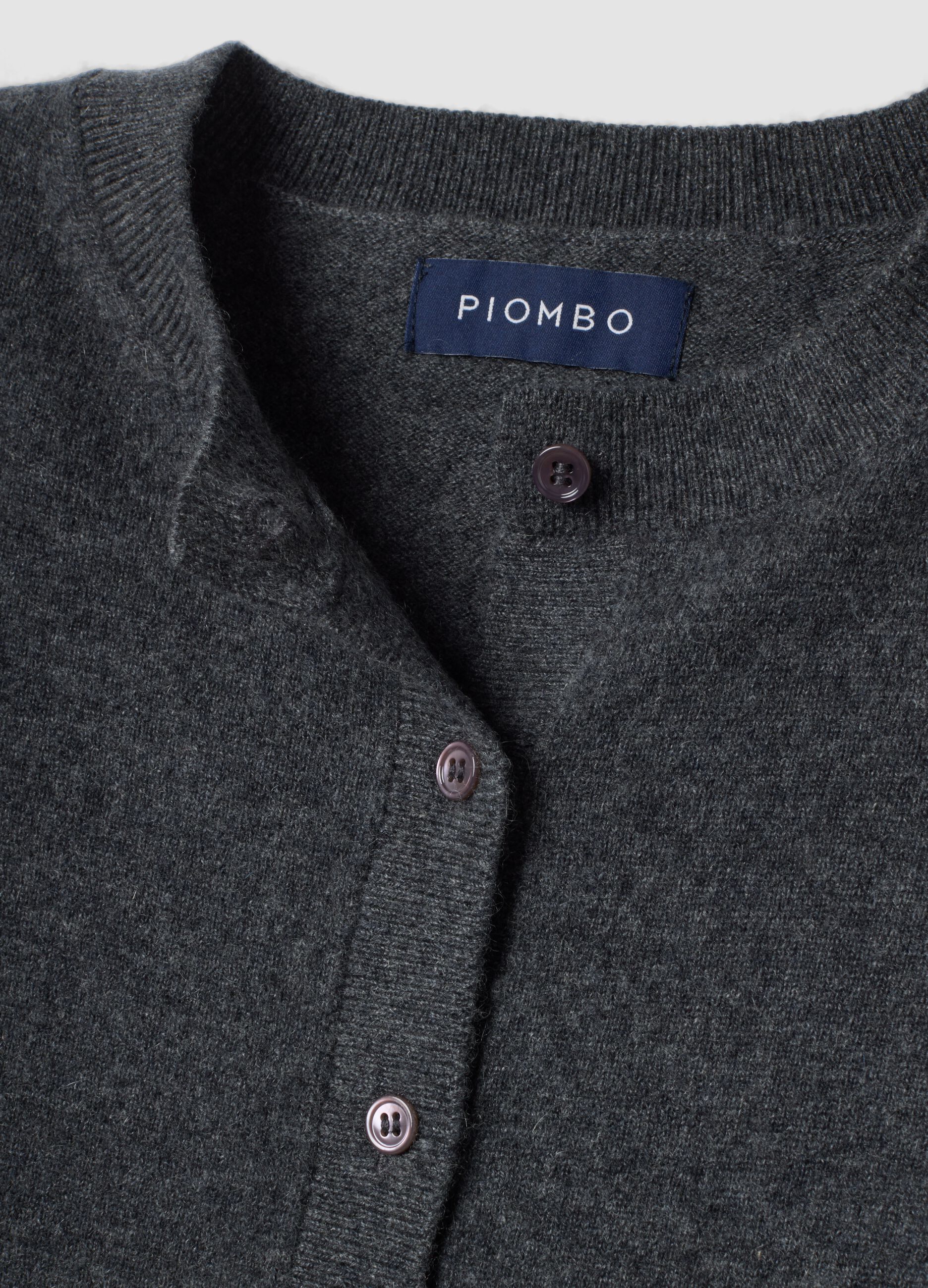 Grey pure cashmere crew-neck cardigan