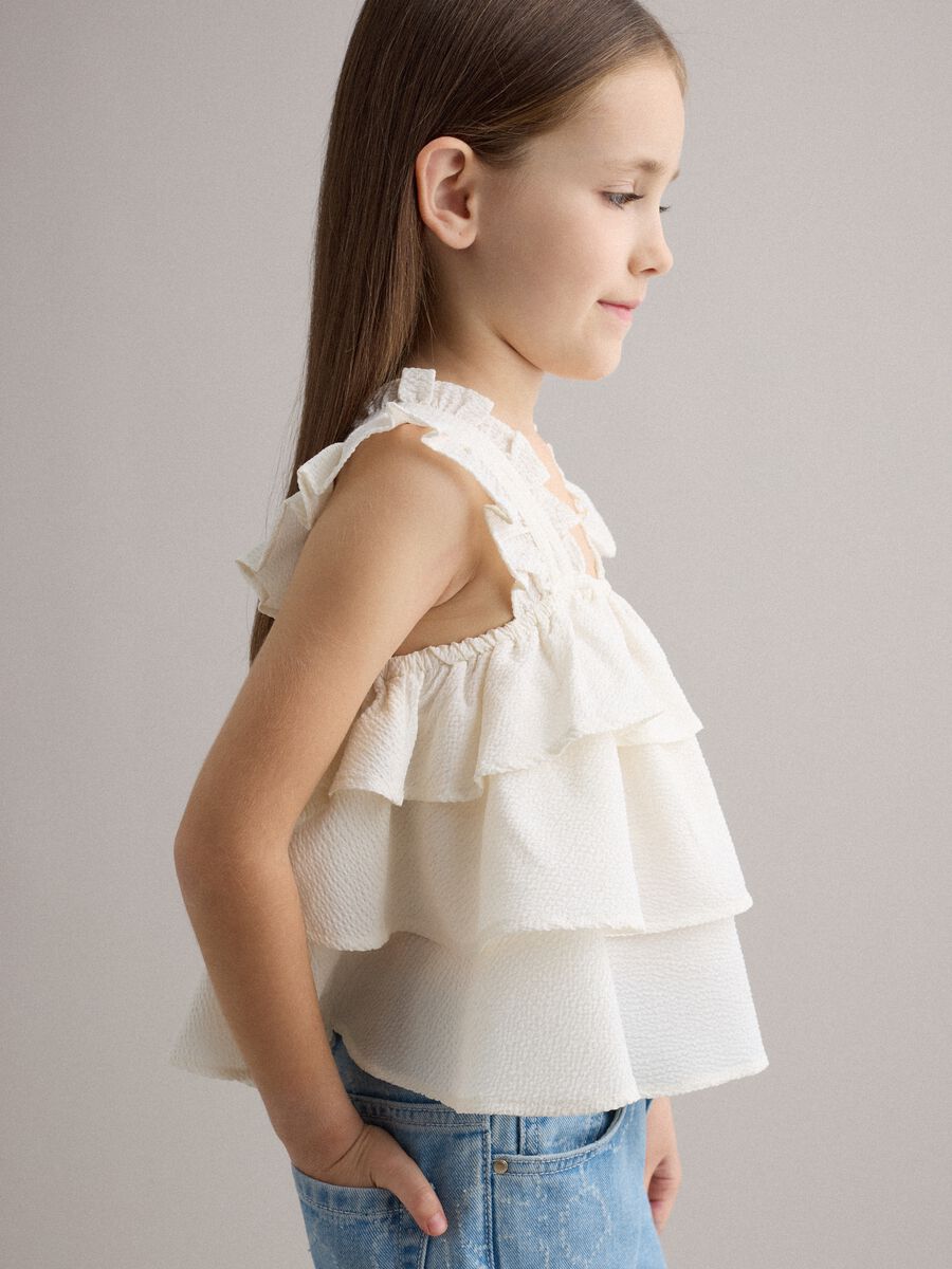 Girls' white regular fit top with ruffles_1