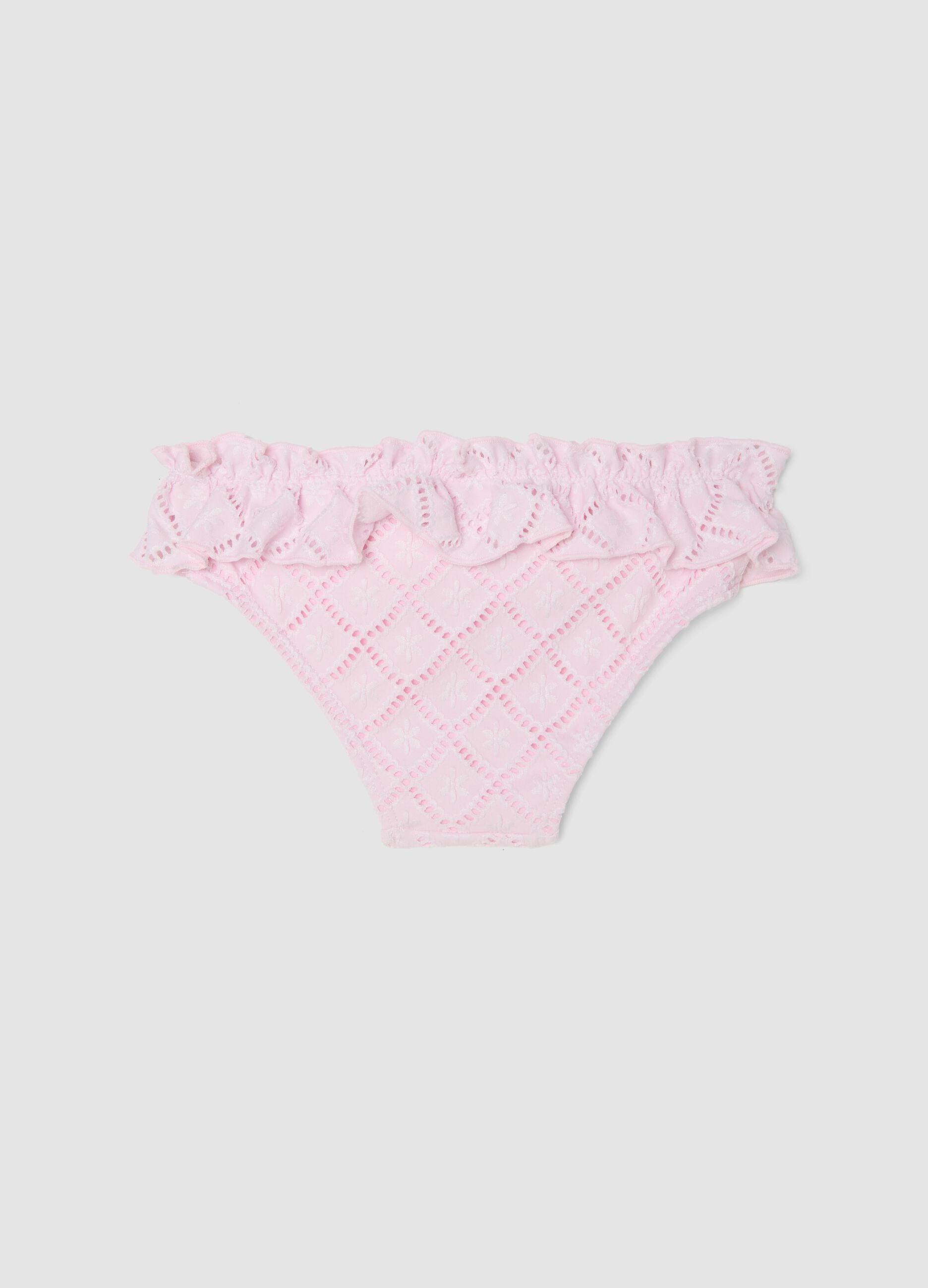 Pink stretchy bikini bottoms with frill