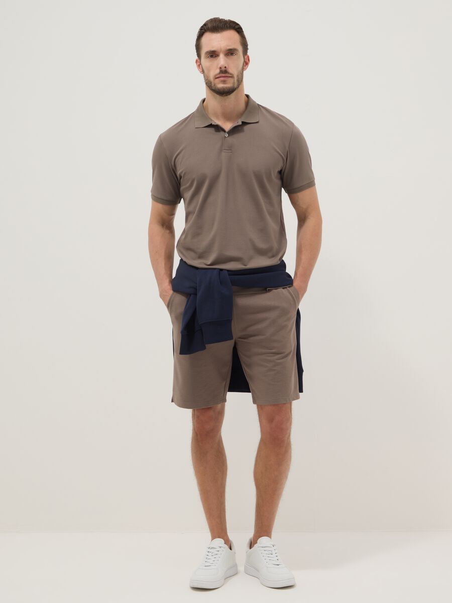 Brown stretch cotton blend polo shirt regular fit_2