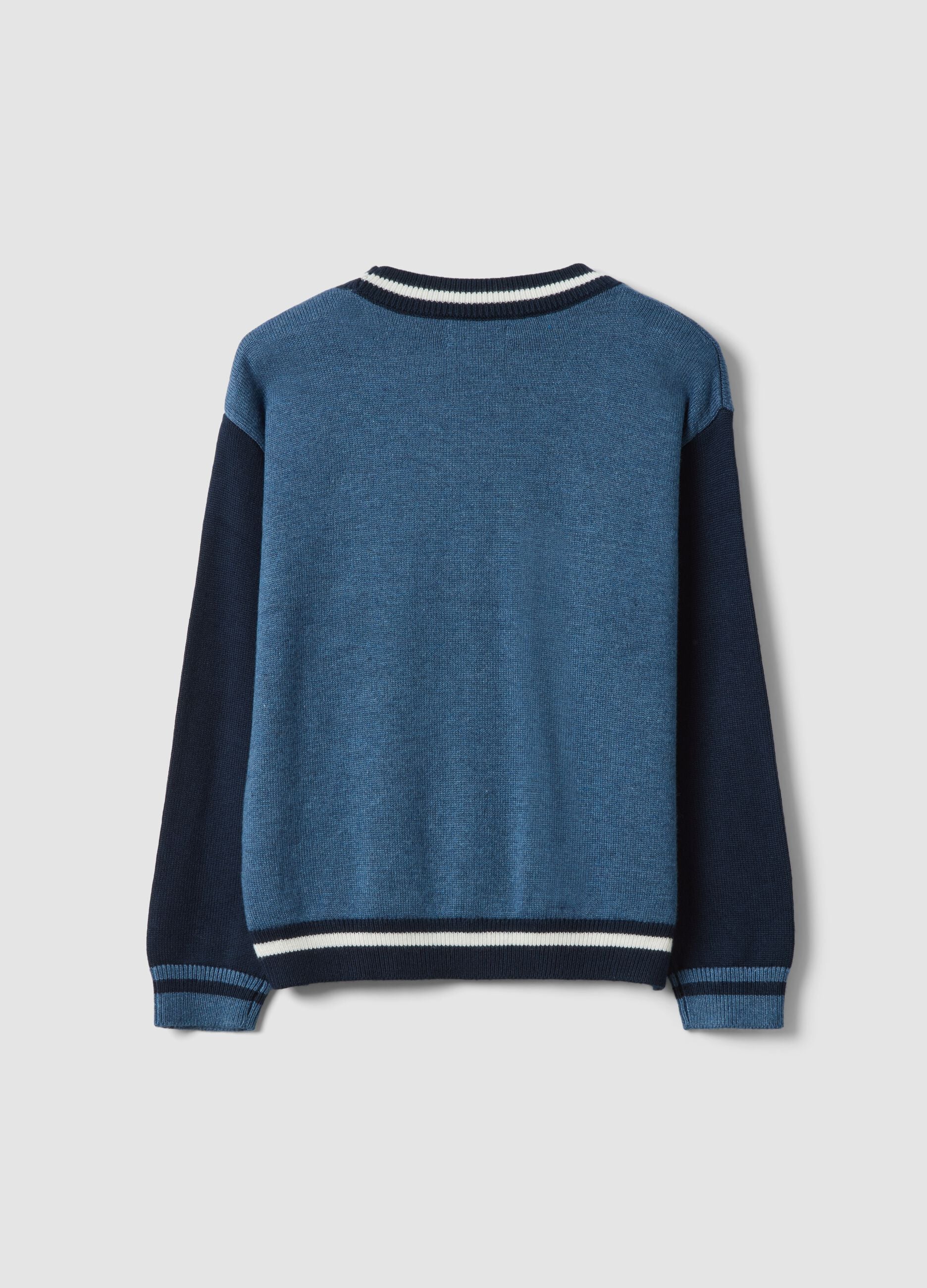 Blue regular-fit cardigan in viscose and wool blend
