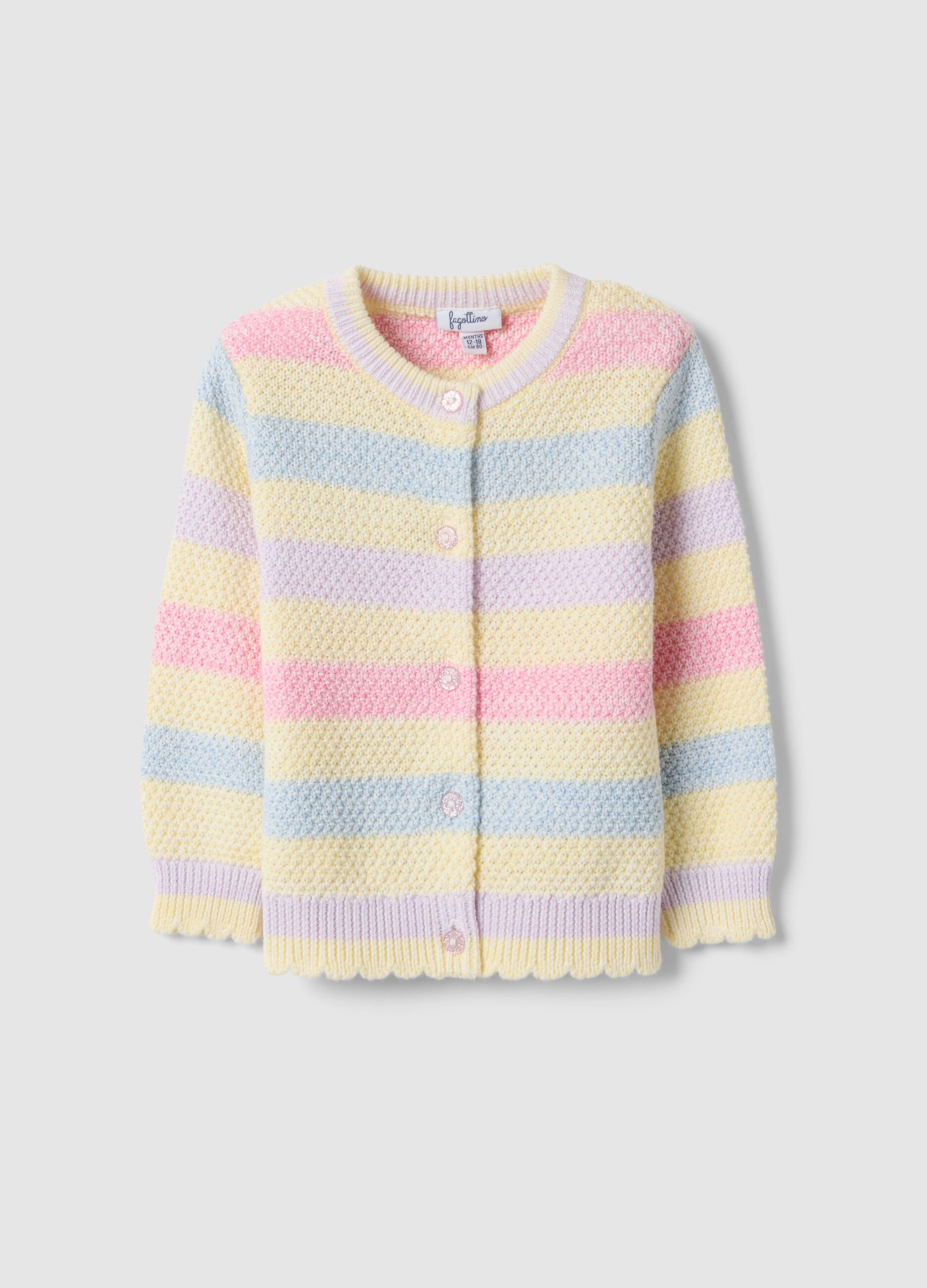 Cardigan de algod&atilde;o puro com riscas multicolor para menina regular fit