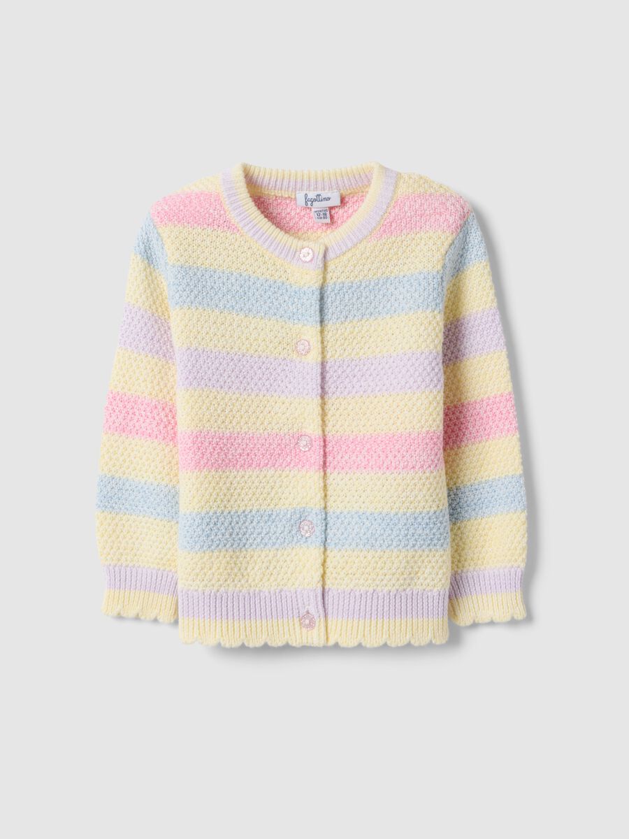 Girls' regular fit multicolour striped pure cotton cardigan_0