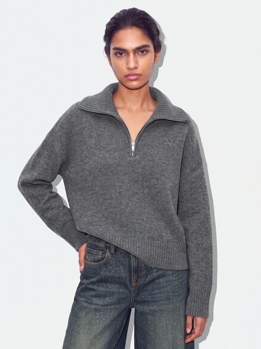 Grey half-zip stretch wool jumper_1