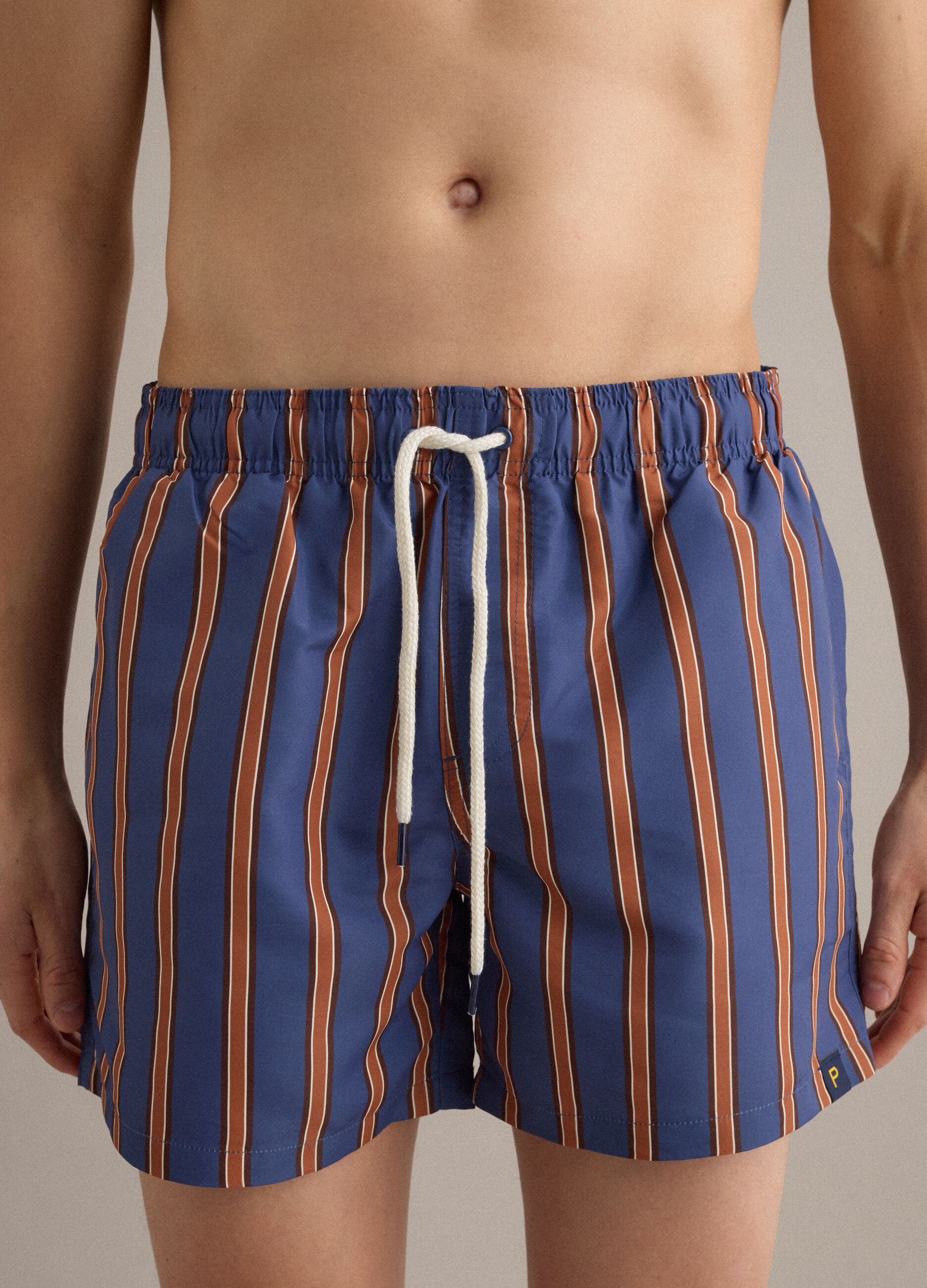 Blue striped swim shorts
