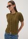 Cardigan verde in puro cotone a trecce regular fit_0