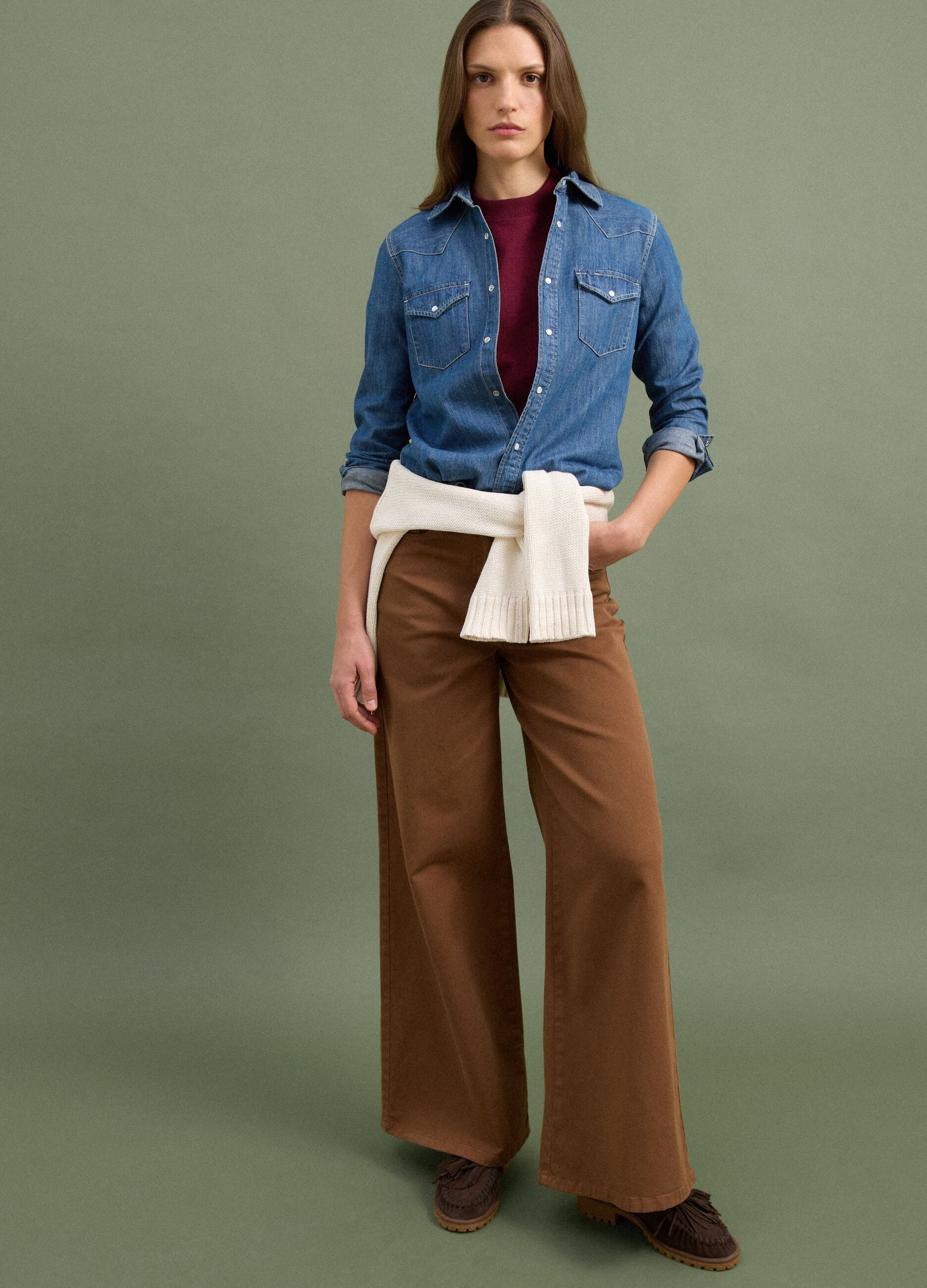 Braune Wide-Leg-Hose aus Stretch-Baumwolle